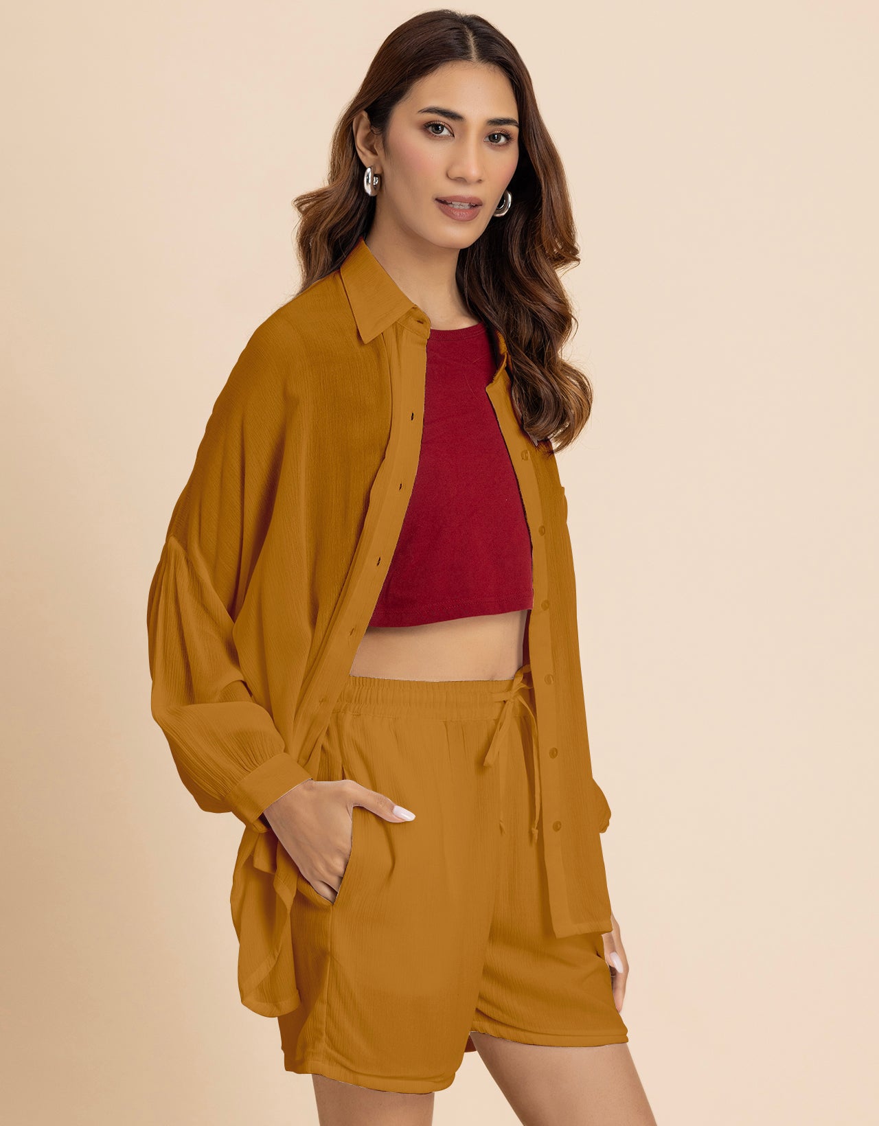 Women's 2 Pcs Co-Ord Set Long Shirt With Shorts