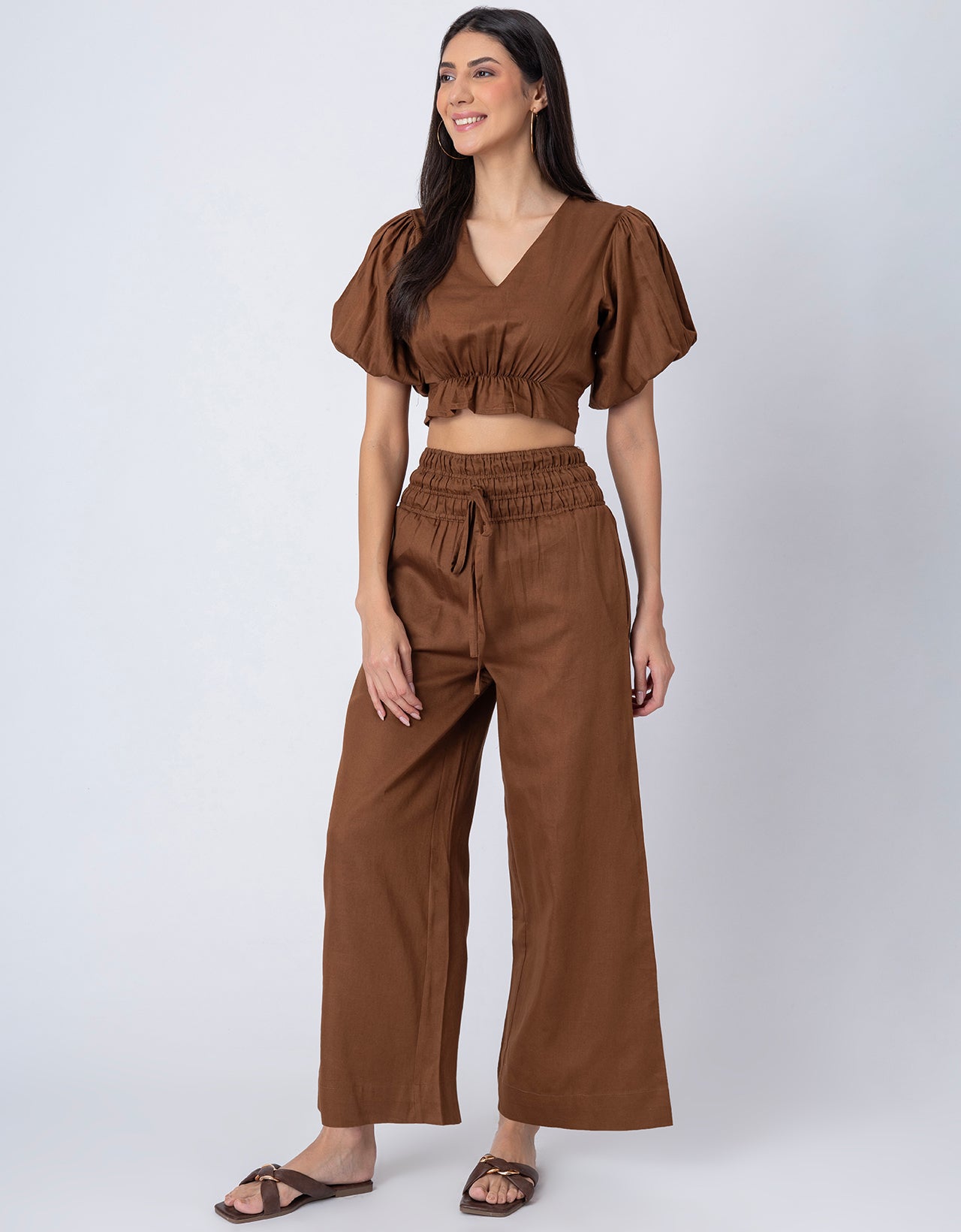 Pcs Cotton Co-ord Set, Crop Top With Flared Palazzo Pants For