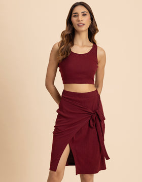 Chic 2 Pcs Co-ord Set Wrap Skirt With Crop Top For Women