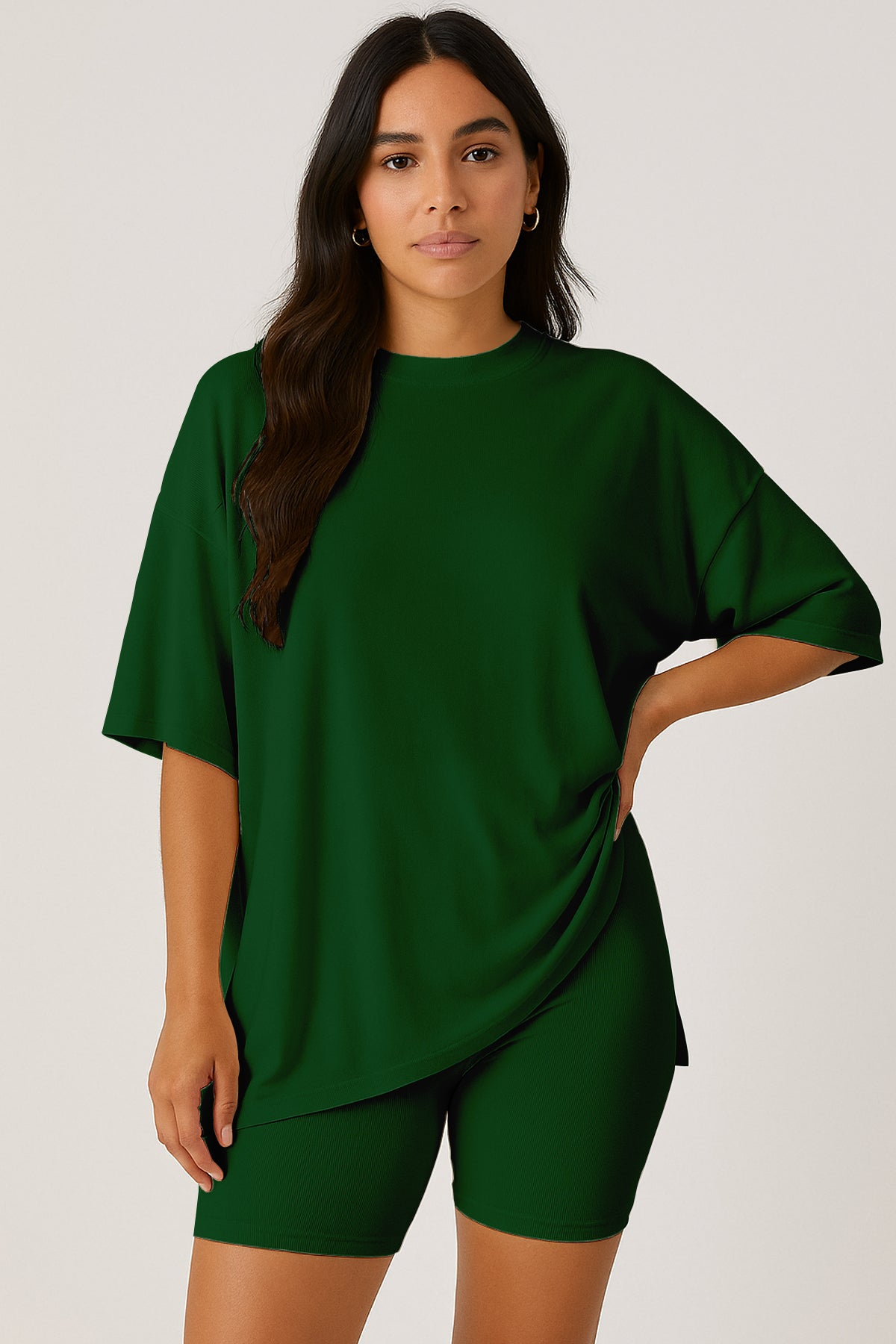 Moomaya Women's Oversized T-Shirt and Biker Shorts Lounge Set - 2 Piece