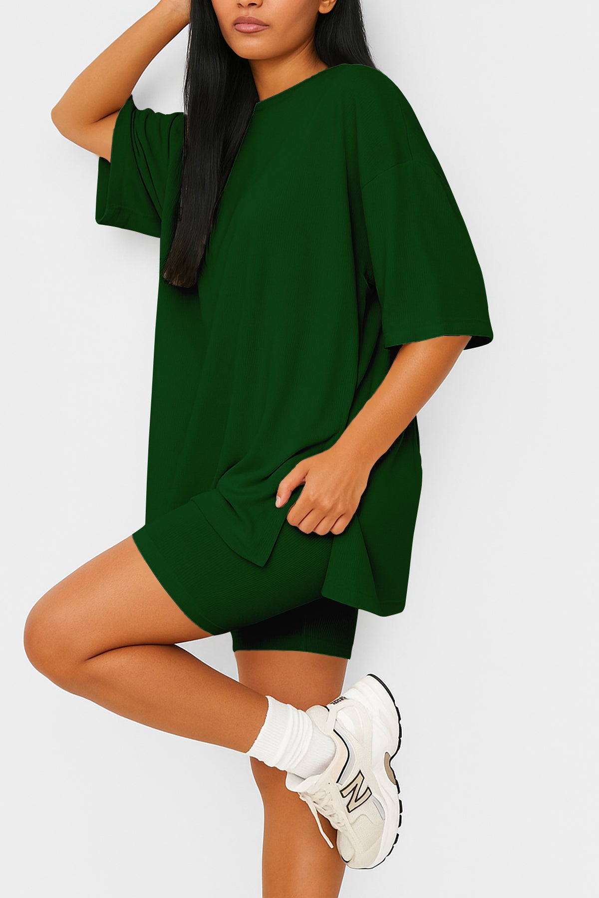 Moomaya Women's Oversized T-Shirt and Biker Shorts Lounge Set - 2 Piece