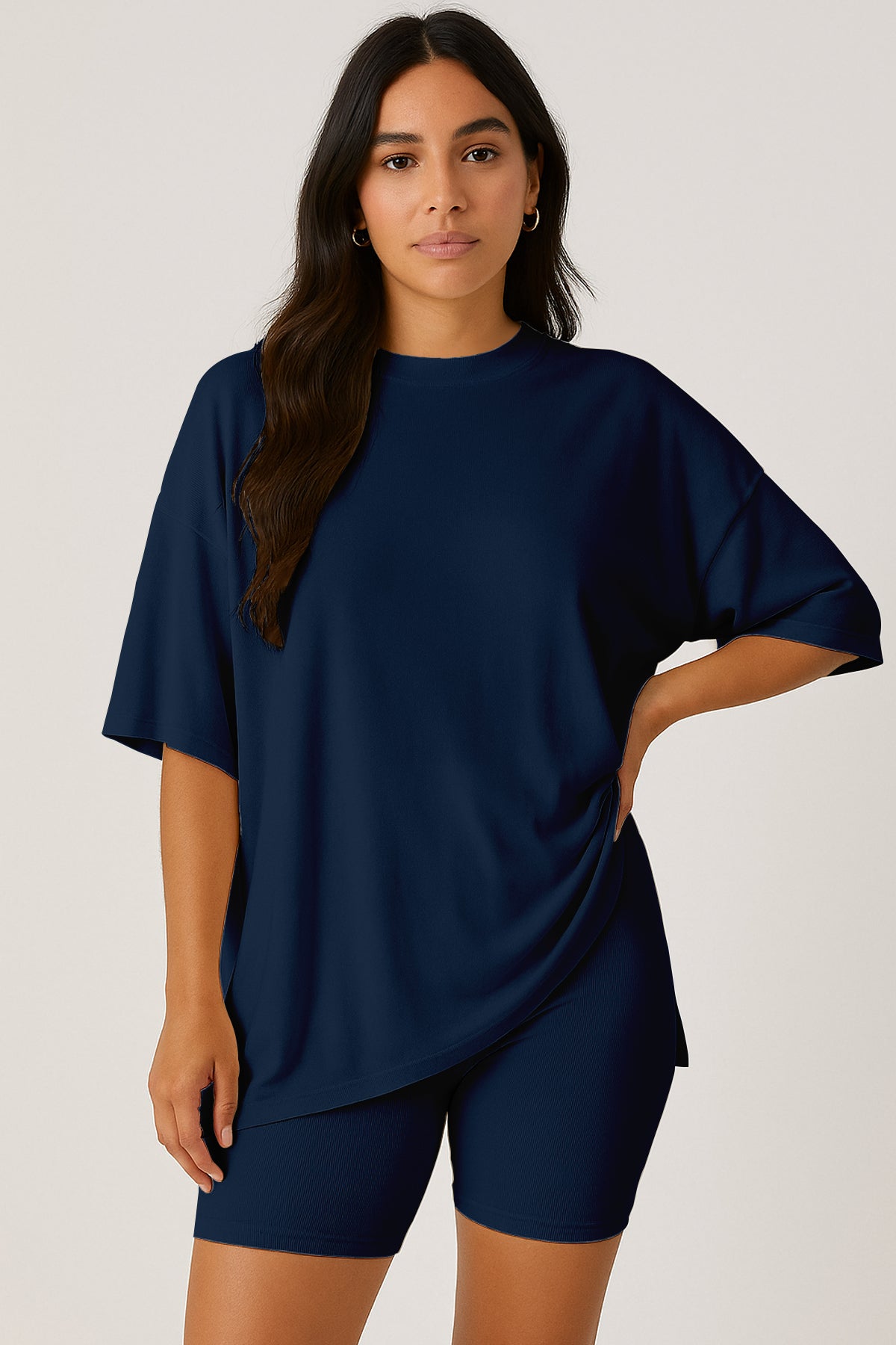 Moomaya Women's Oversized T-Shirt and Biker Shorts Lounge Set - 2 Piece