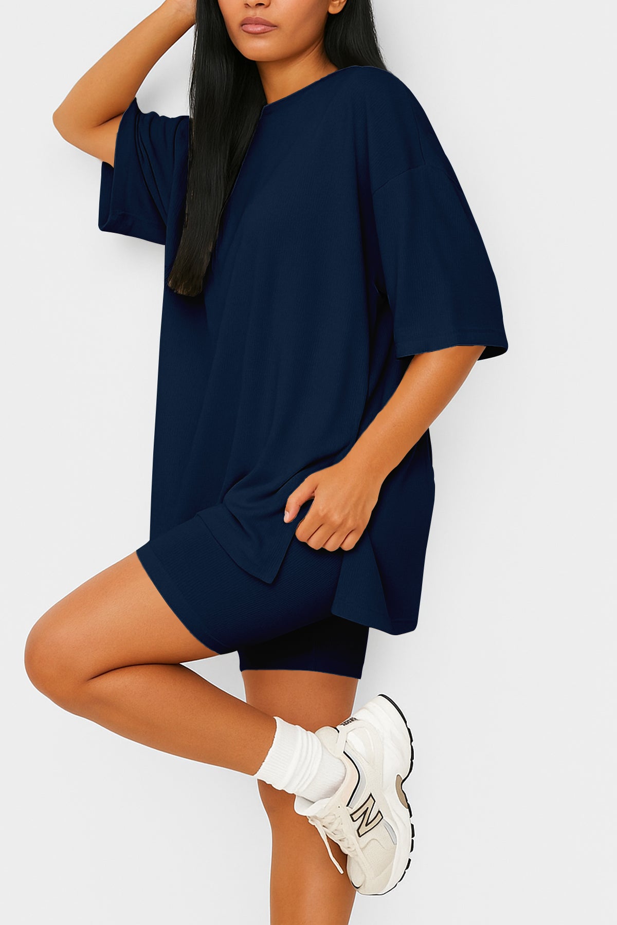 Moomaya Women's Oversized T-Shirt and Biker Shorts Lounge Set - 2 Piece