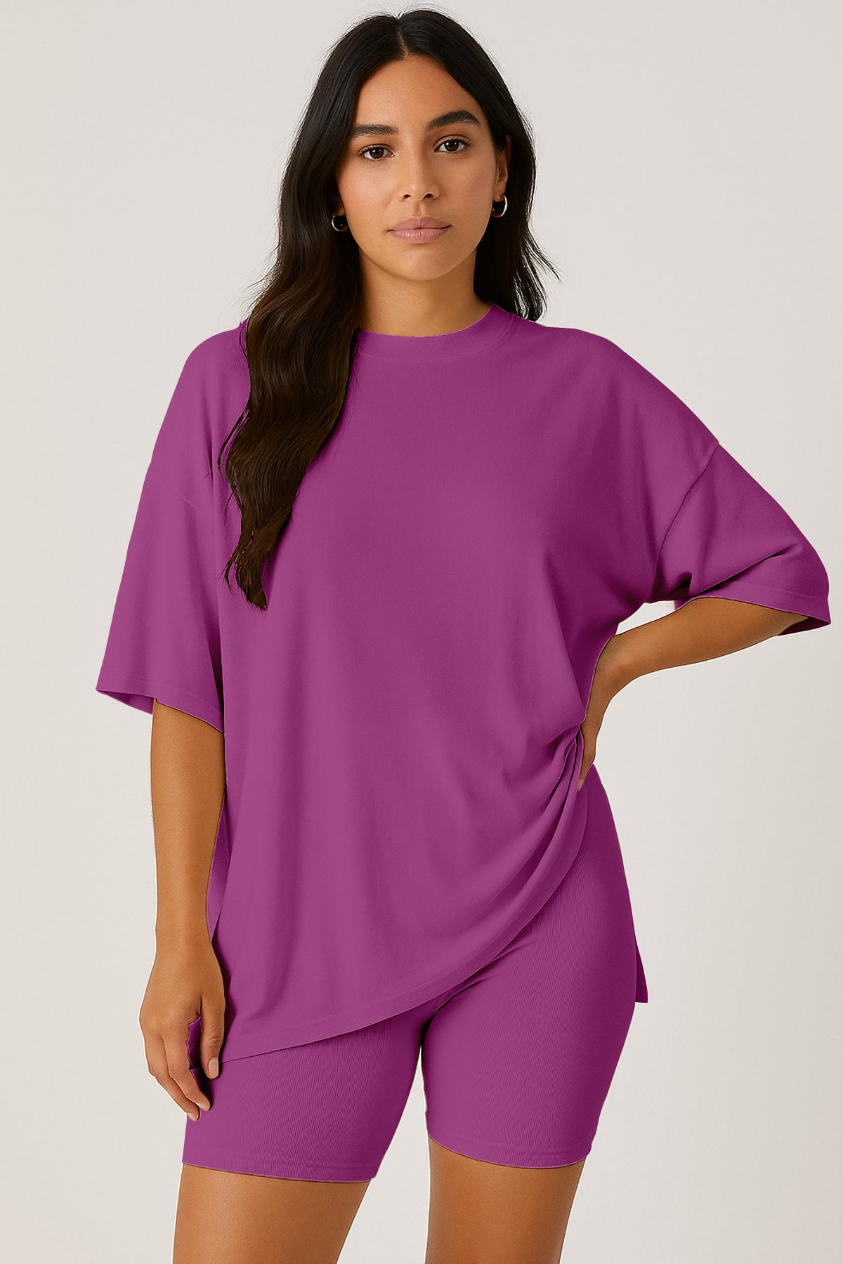 Moomaya Women's Oversized T-Shirt and Biker Shorts Lounge Set - 2 Piece