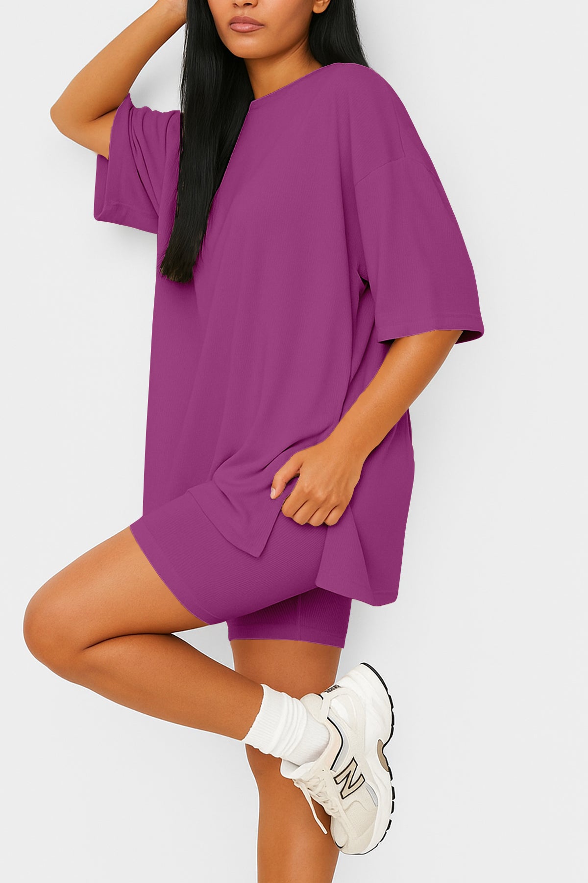 Moomaya Women's Oversized T-Shirt and Biker Shorts Lounge Set - 2 Piece