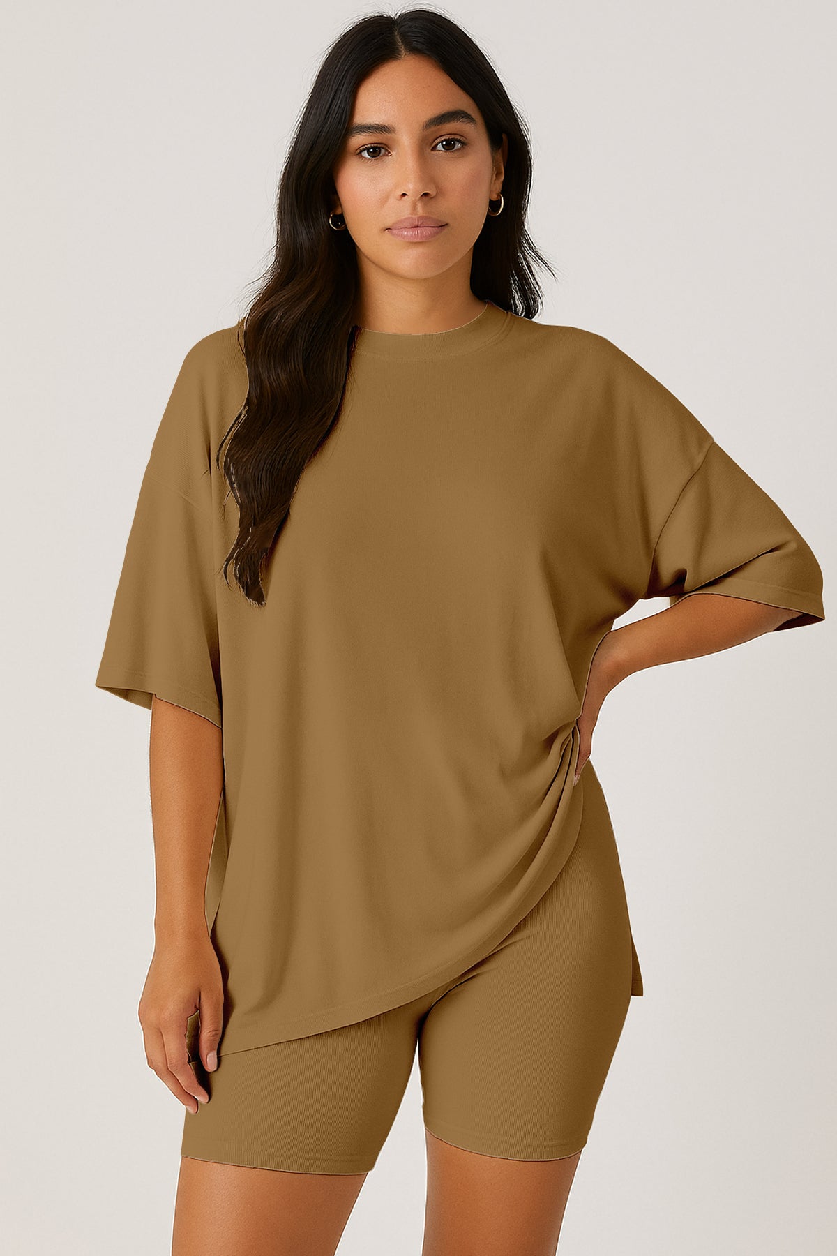 Moomaya Women's Oversized T-Shirt and Biker Shorts Lounge Set - 2 Piece