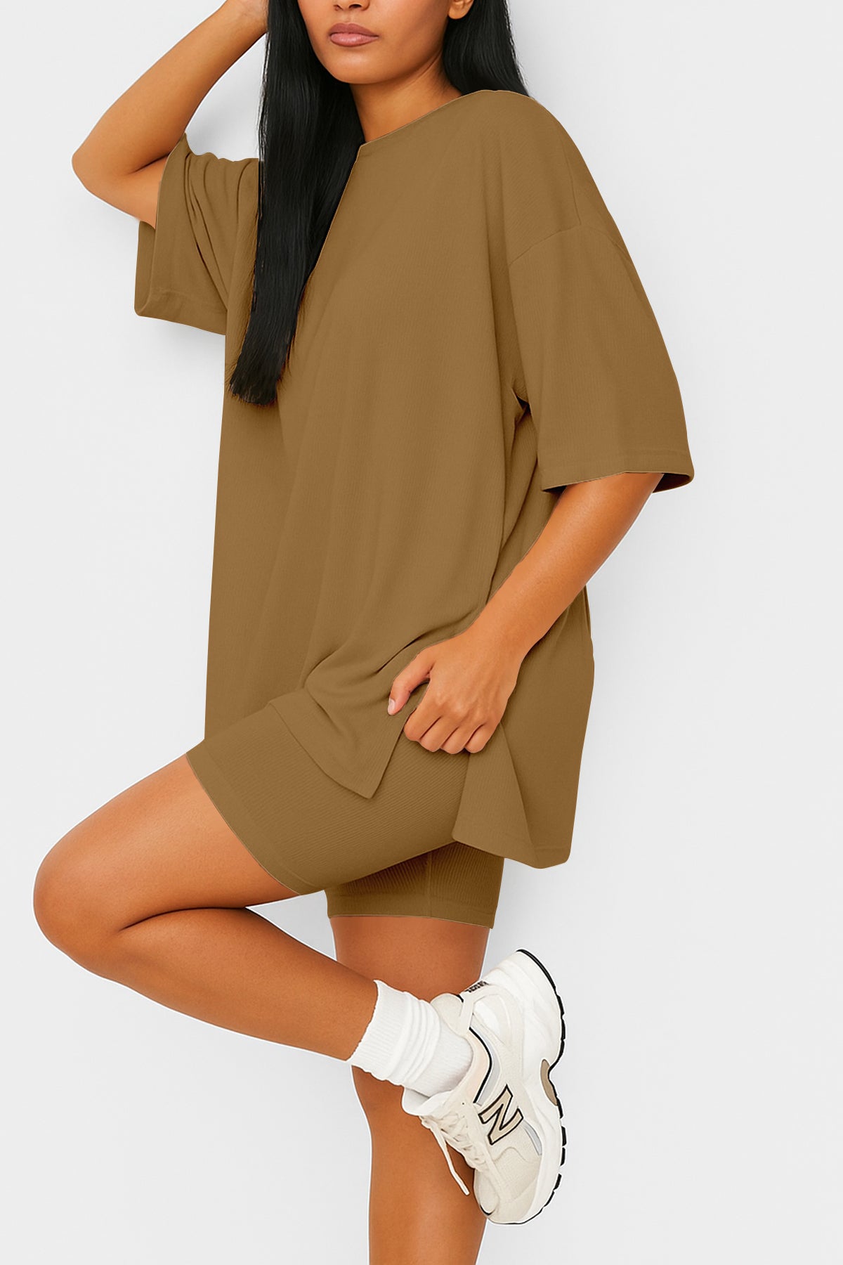 Moomaya Women's Oversized T-Shirt and Biker Shorts Lounge Set - 2 Piece