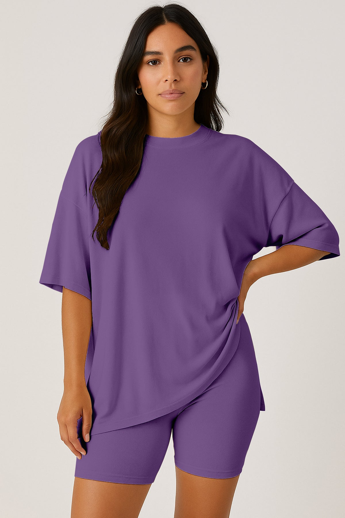 Moomaya Women's Oversized T-Shirt and Biker Shorts Lounge Set - 2 Piece