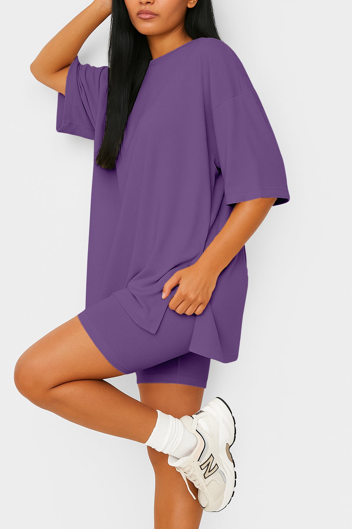 Moomaya Women's Oversized T-Shirt and Biker Shorts Lounge Set - 2 Piece