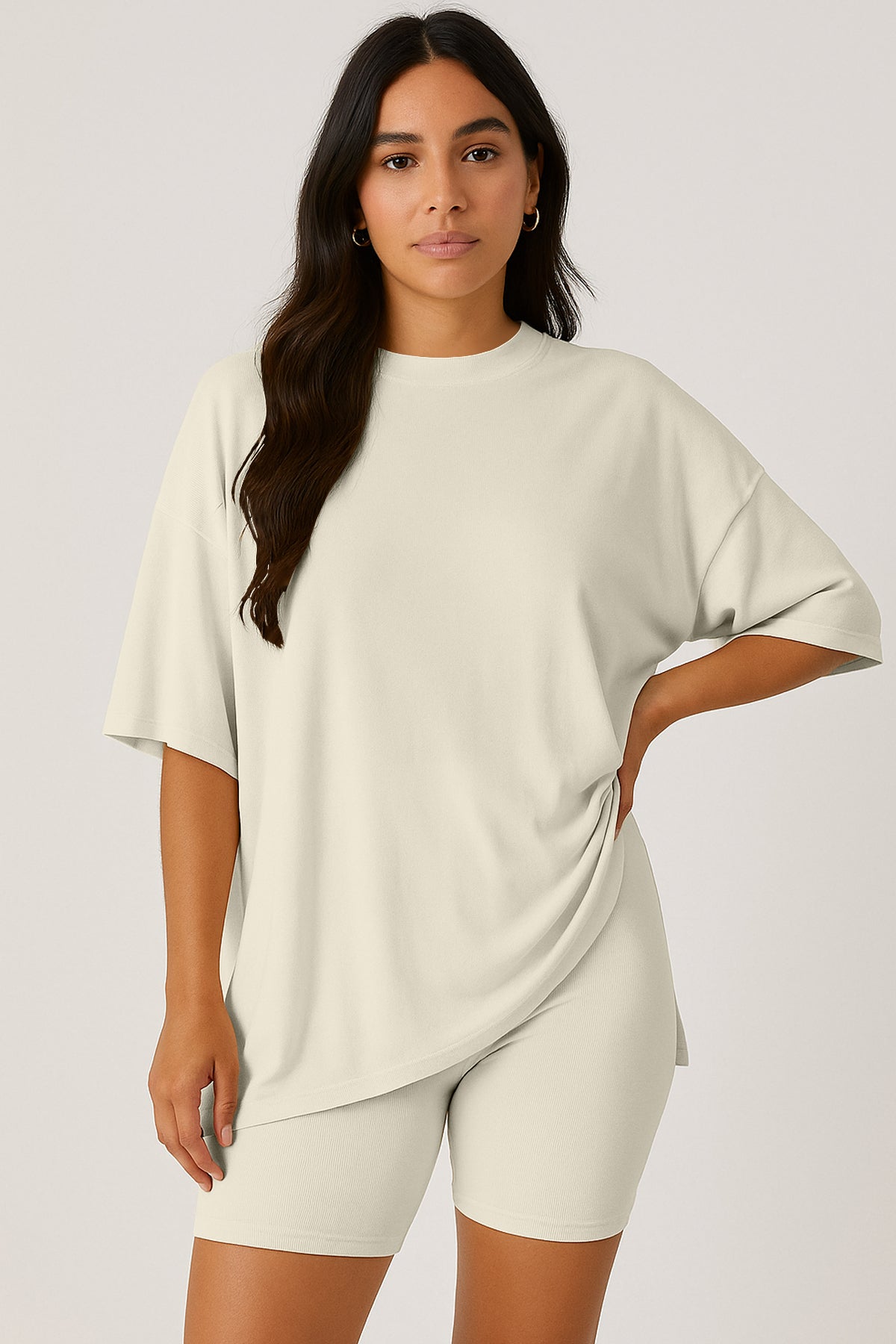 Moomaya Women's Oversized T-Shirt and Biker Shorts Lounge Set - 2 Piece