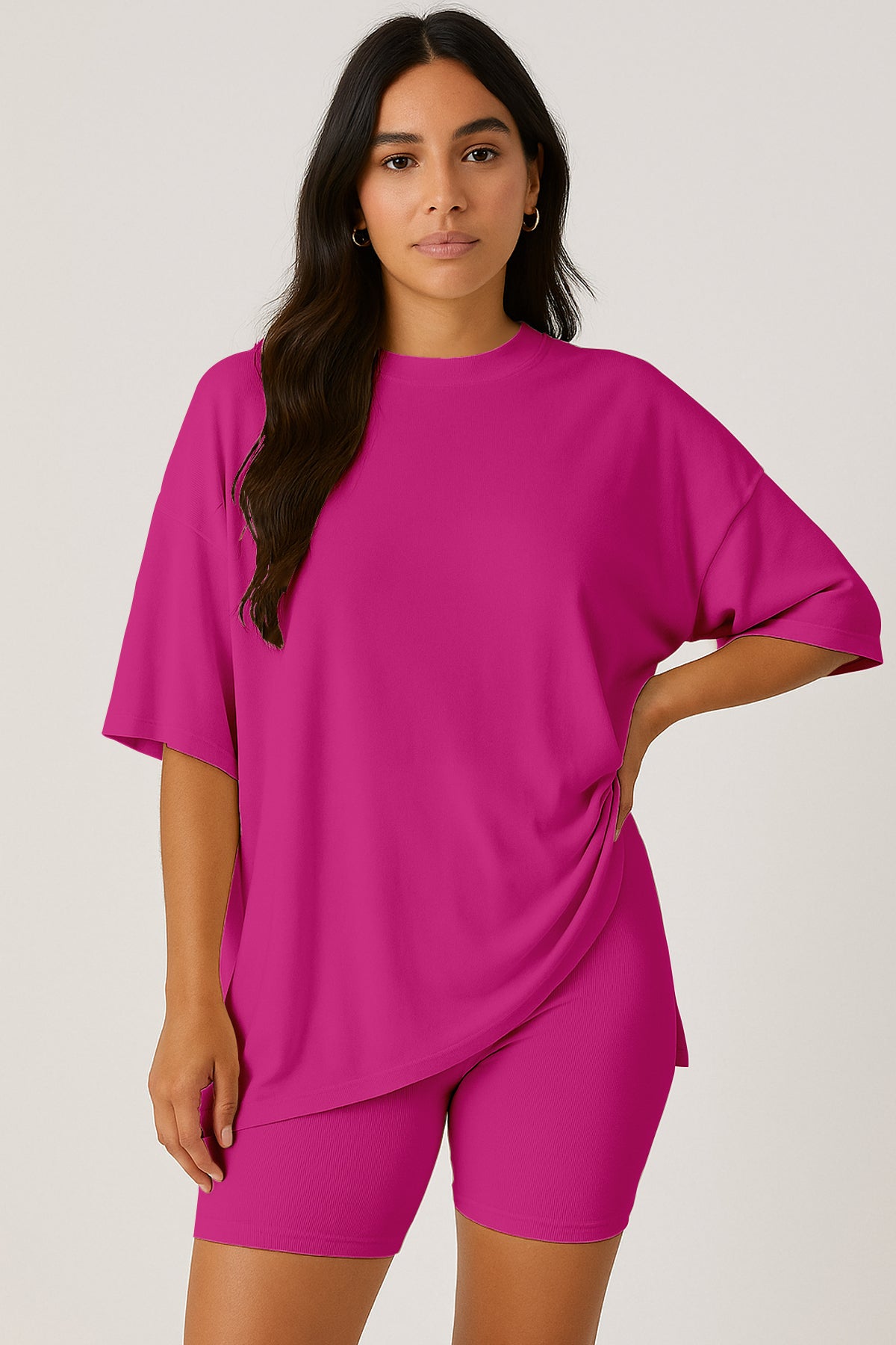 Moomaya Women's Oversized T-Shirt and Biker Shorts Lounge Set - 2 Piece