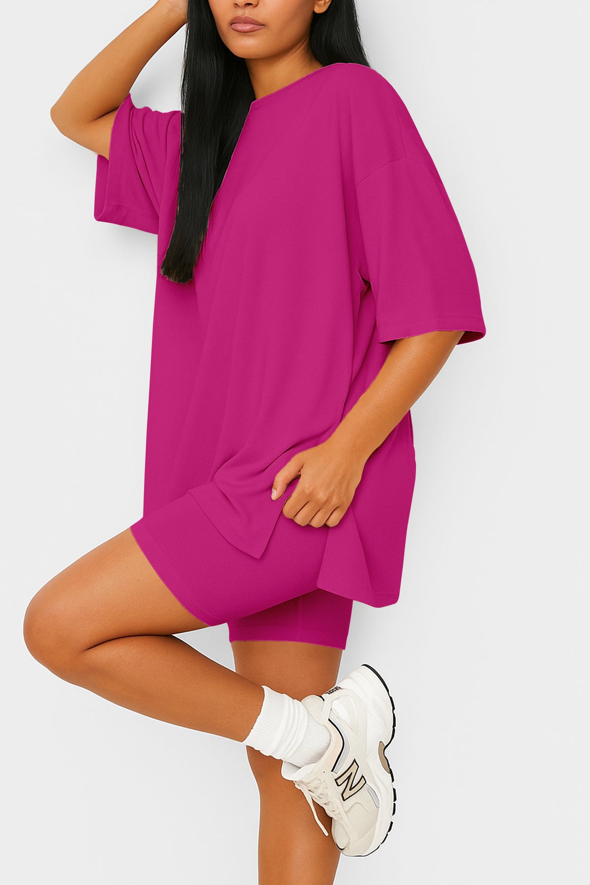 Moomaya Women's Oversized T-Shirt and Biker Shorts Lounge Set - 2 Piece