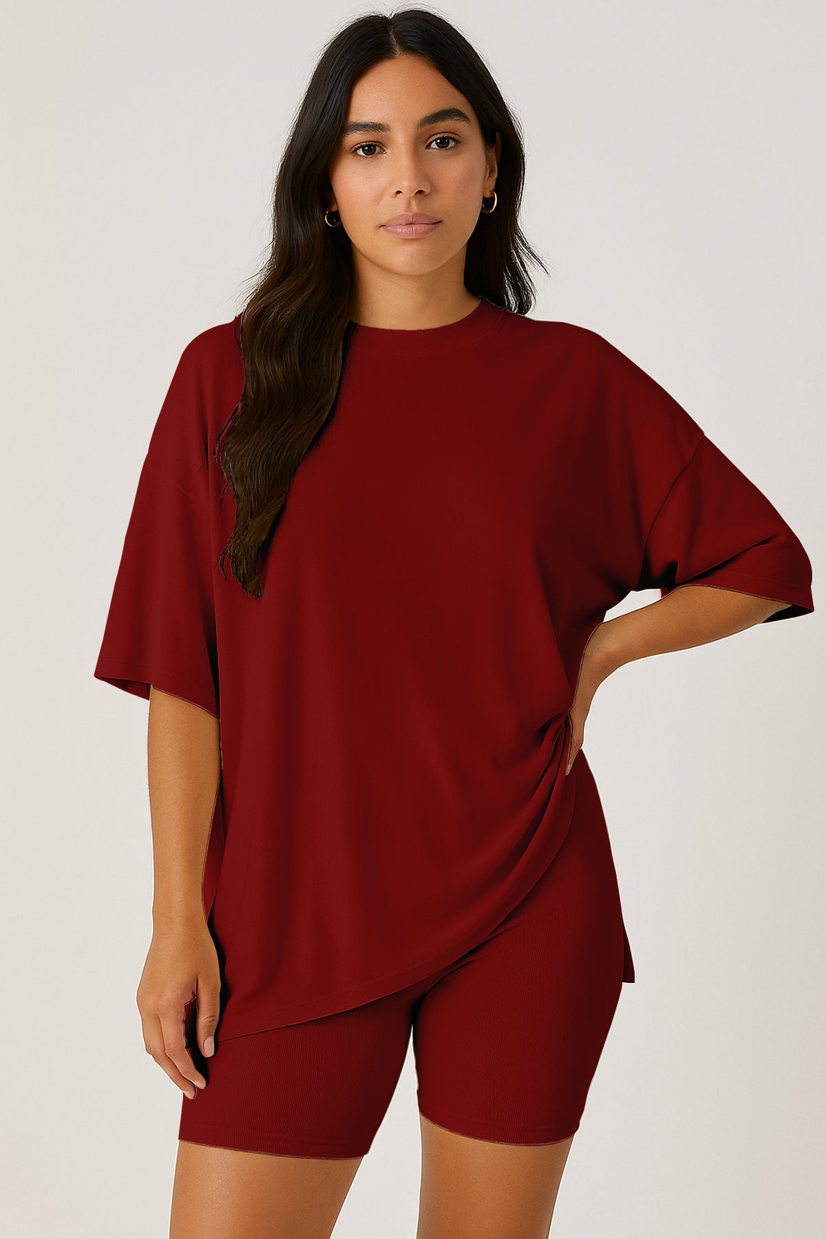 Moomaya Women's Oversized T-Shirt and Biker Shorts Lounge Set - 2 Piece