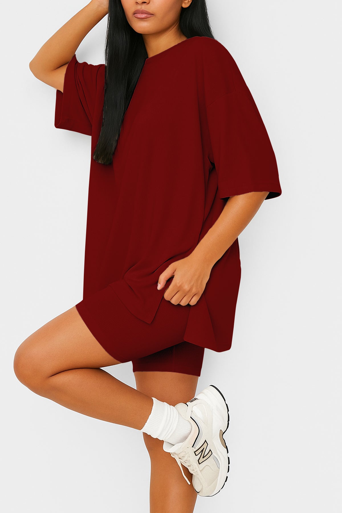 Moomaya Women's Oversized T-Shirt and Biker Shorts Lounge Set - 2 Piece