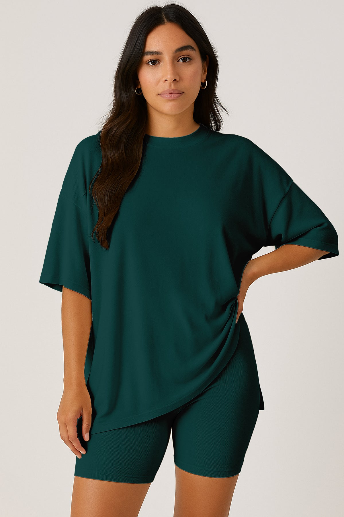 Moomaya Women's Oversized T-Shirt and Biker Shorts Lounge Set - 2 Piece