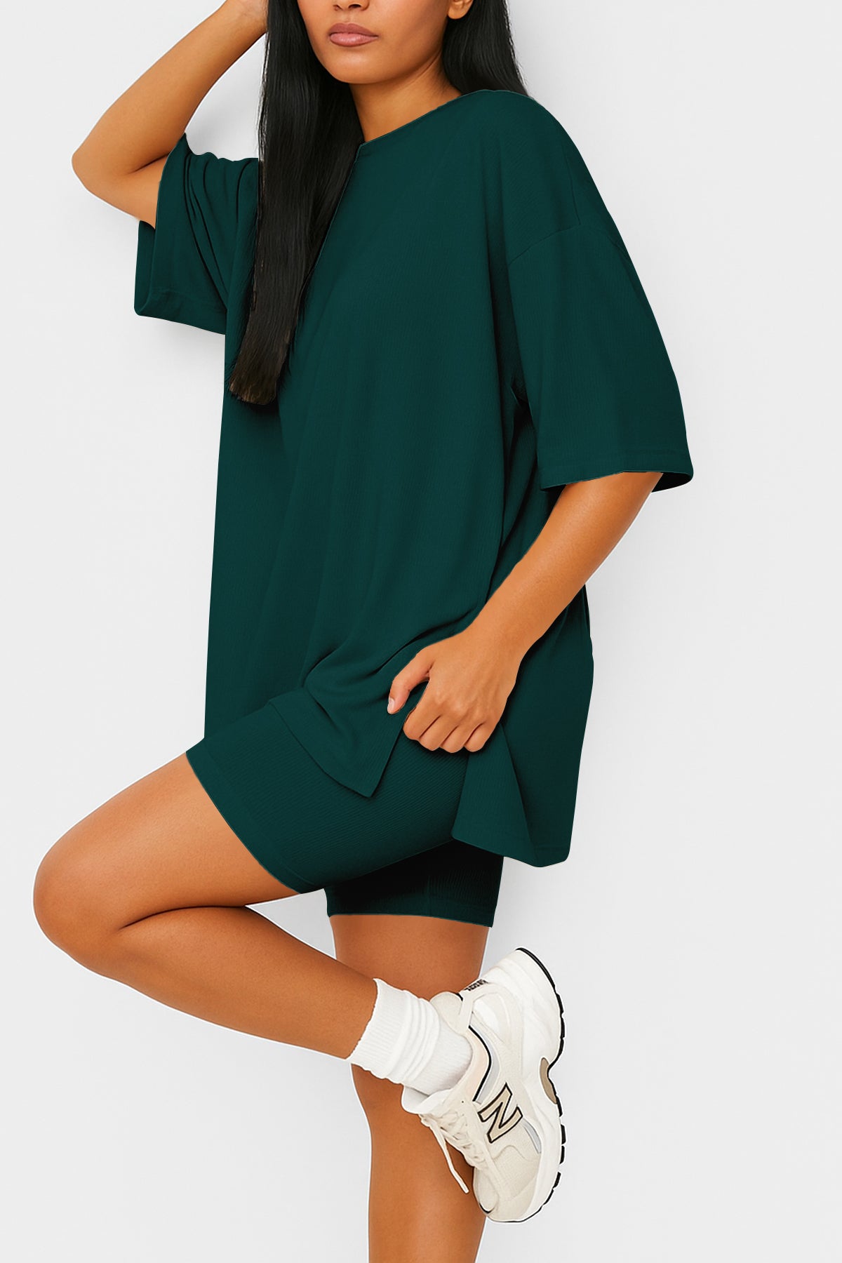 Moomaya Women's Oversized T-Shirt and Biker Shorts Lounge Set - 2 Piece