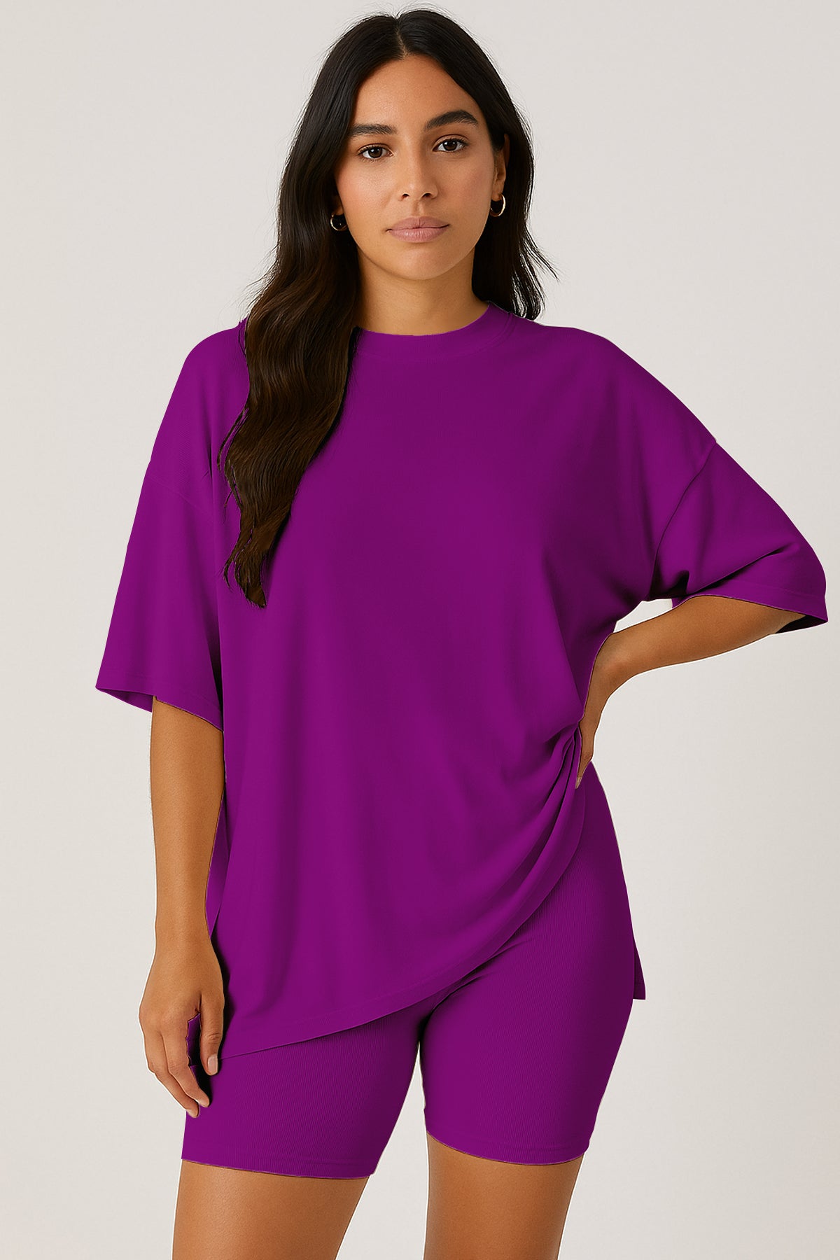 Moomaya Women's Oversized T-Shirt and Biker Shorts Lounge Set - 2 Piece