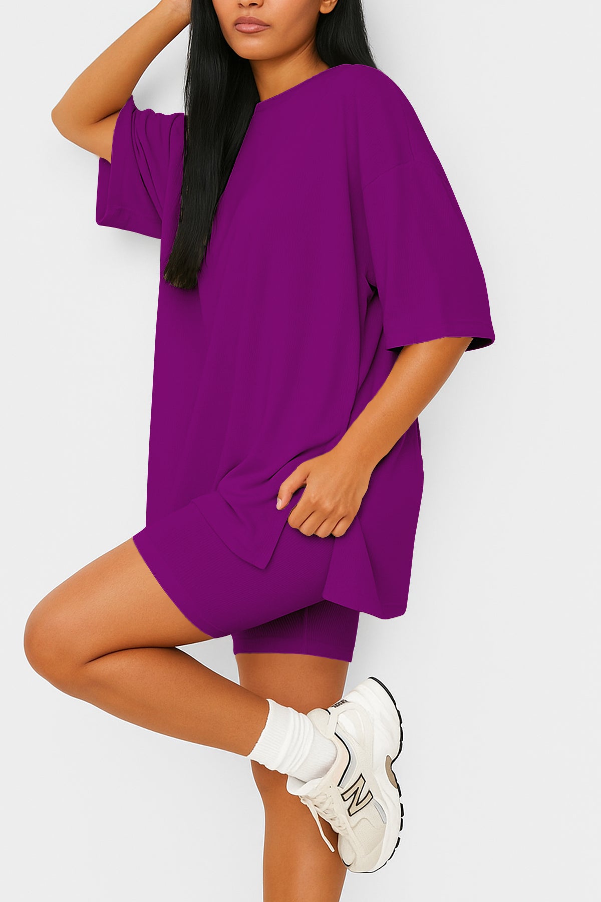 Moomaya Women's Oversized T-Shirt and Biker Shorts Lounge Set - 2 Piece