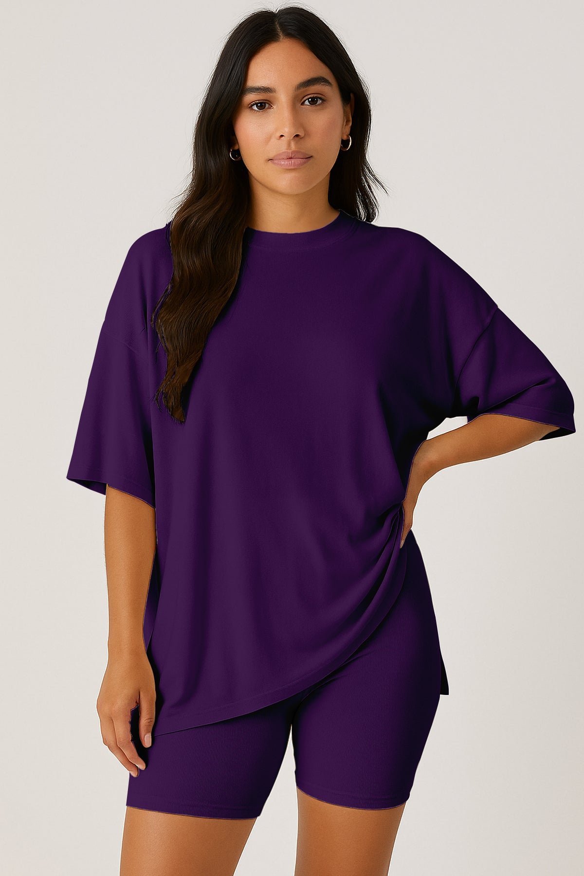 Moomaya Women's Oversized T-Shirt and Biker Shorts Lounge Set - 2 Piece