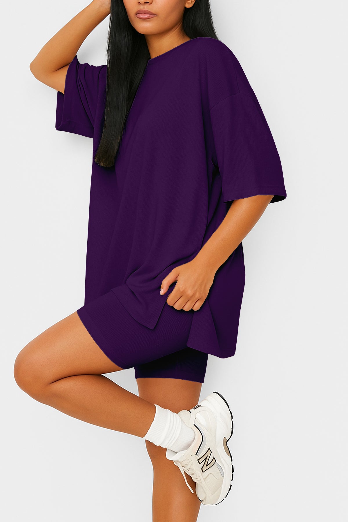 Moomaya Women's Oversized T-Shirt and Biker Shorts Lounge Set - 2 Piece