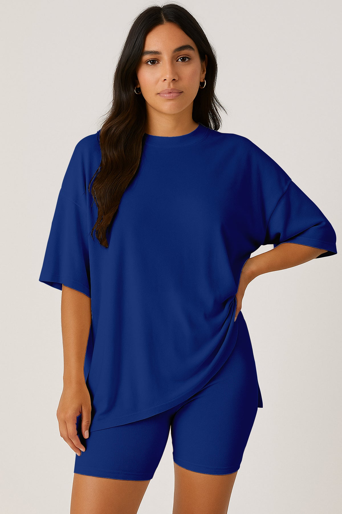 Moomaya Women's Oversized T-Shirt and Biker Shorts Lounge Set - 2 Piece