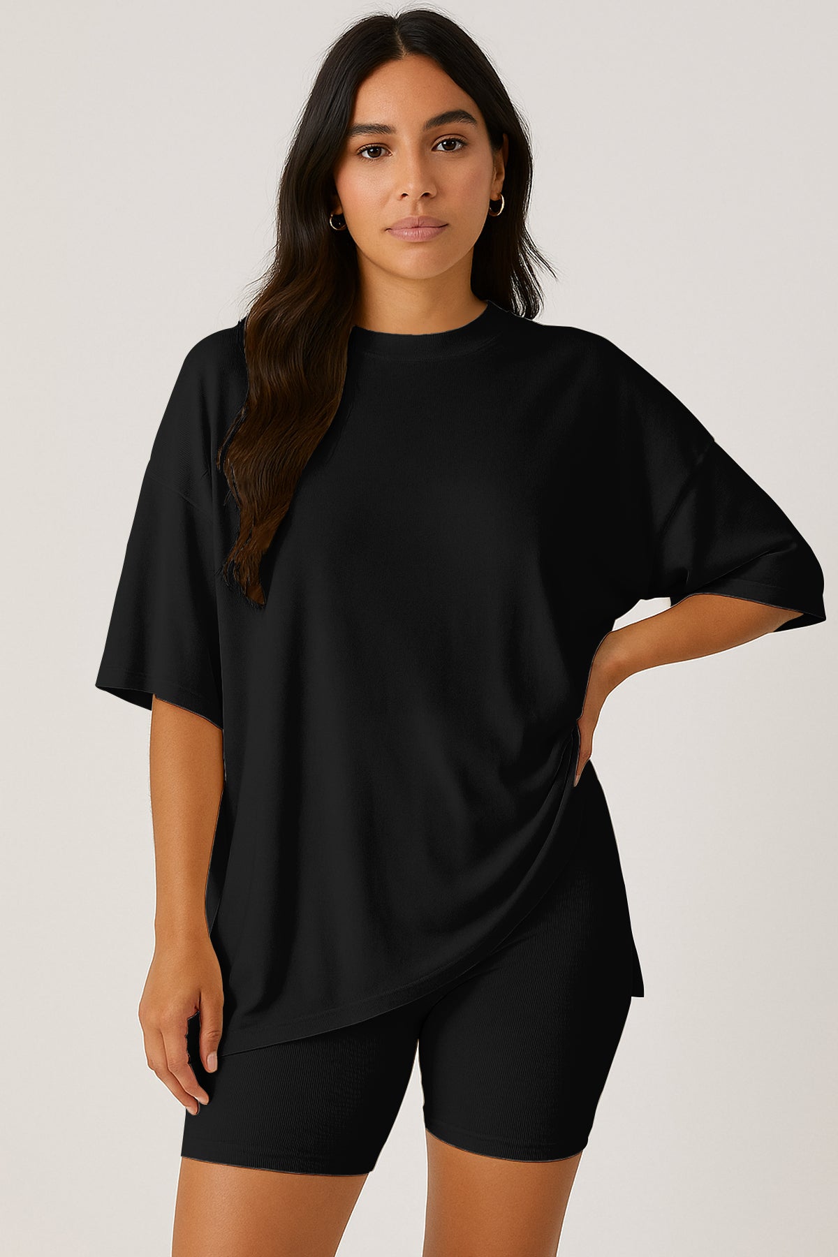 Moomaya Women's Oversized T-Shirt and Biker Shorts Lounge Set - 2 Piece