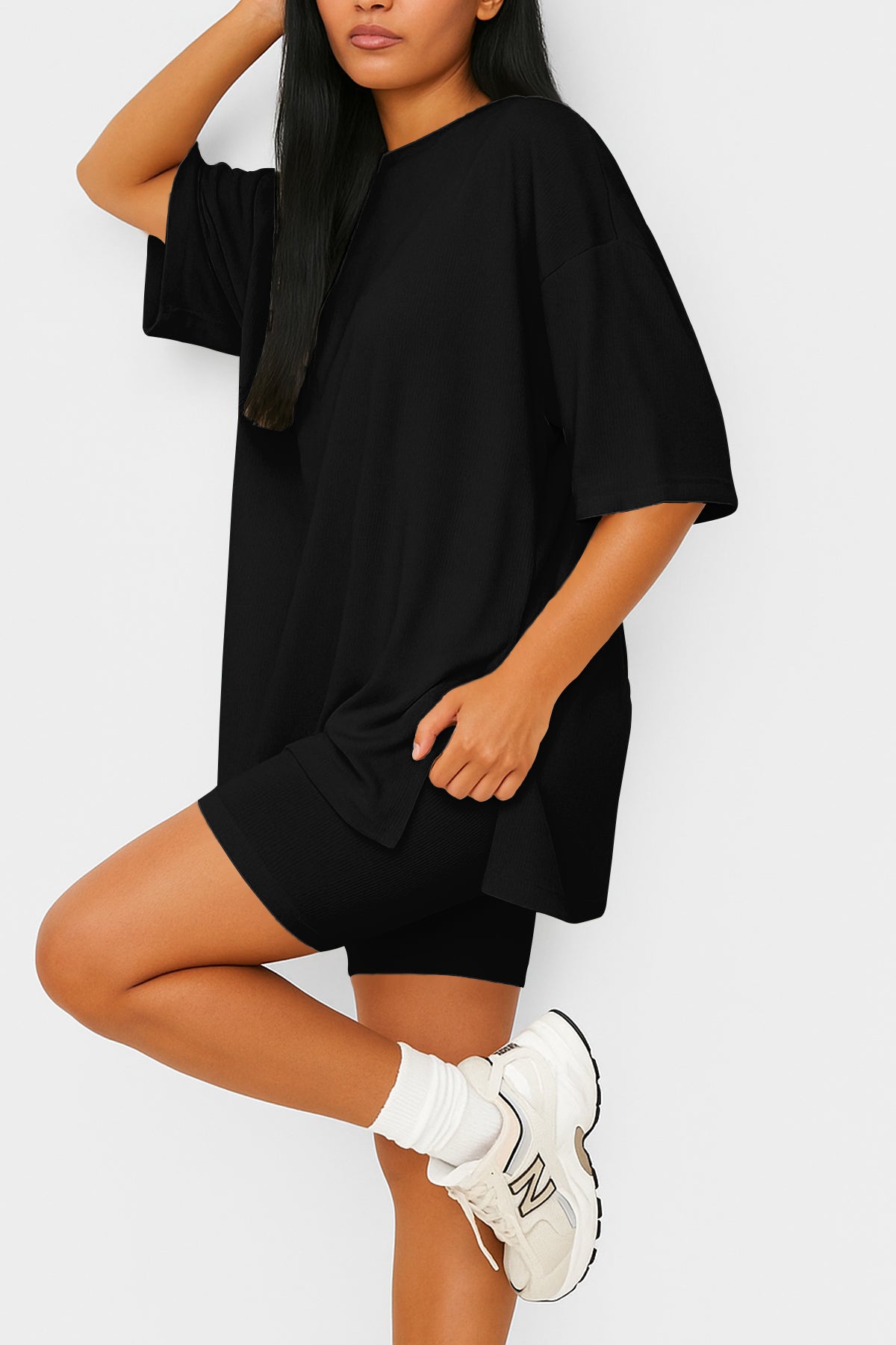 Moomaya Women's Oversized T-Shirt and Biker Shorts Lounge Set - 2 Piece