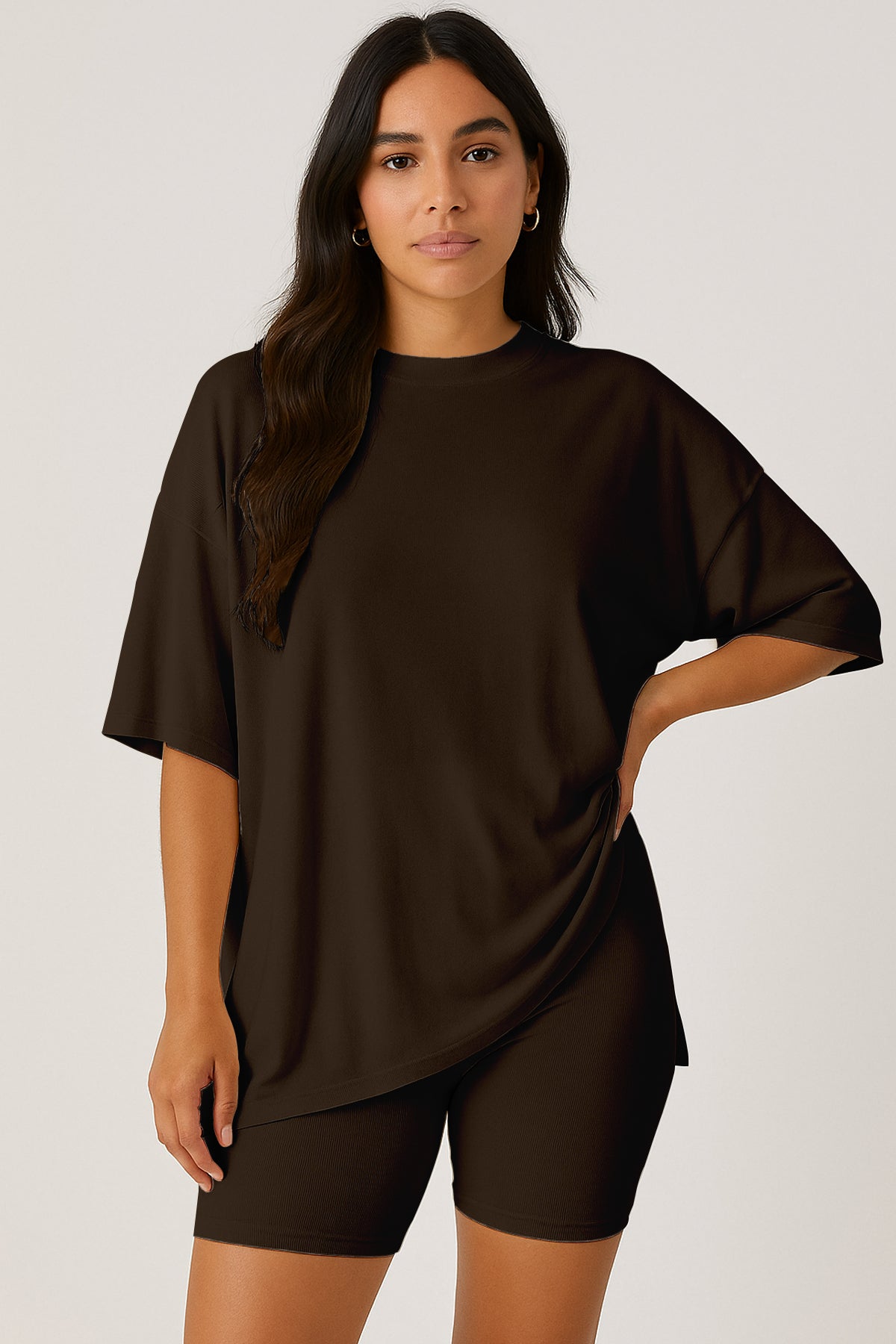 Moomaya Women's Oversized T-Shirt and Biker Shorts Lounge Set - 2 Piece