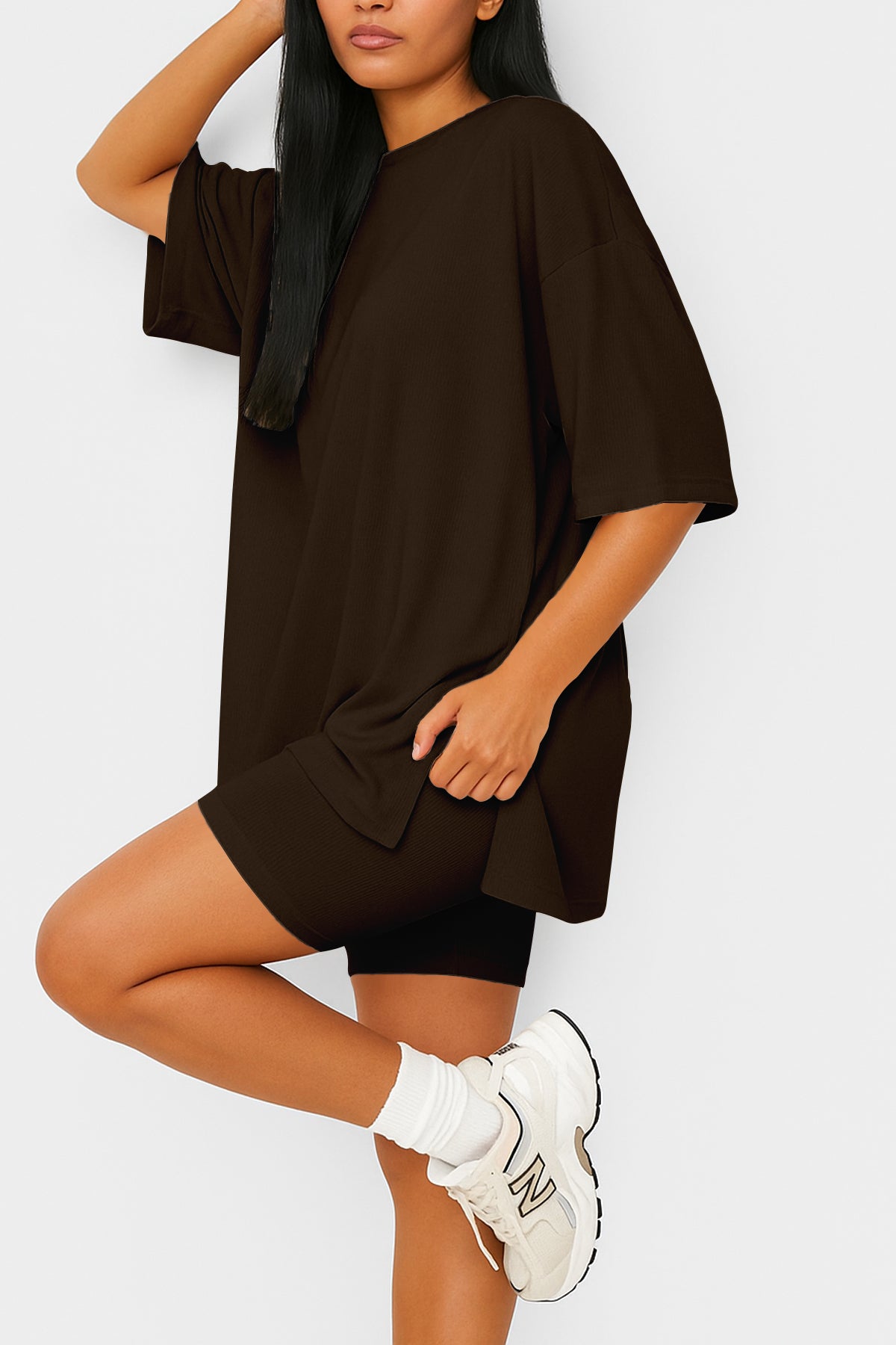 Moomaya Women's Oversized T-Shirt and Biker Shorts Lounge Set - 2 Piece