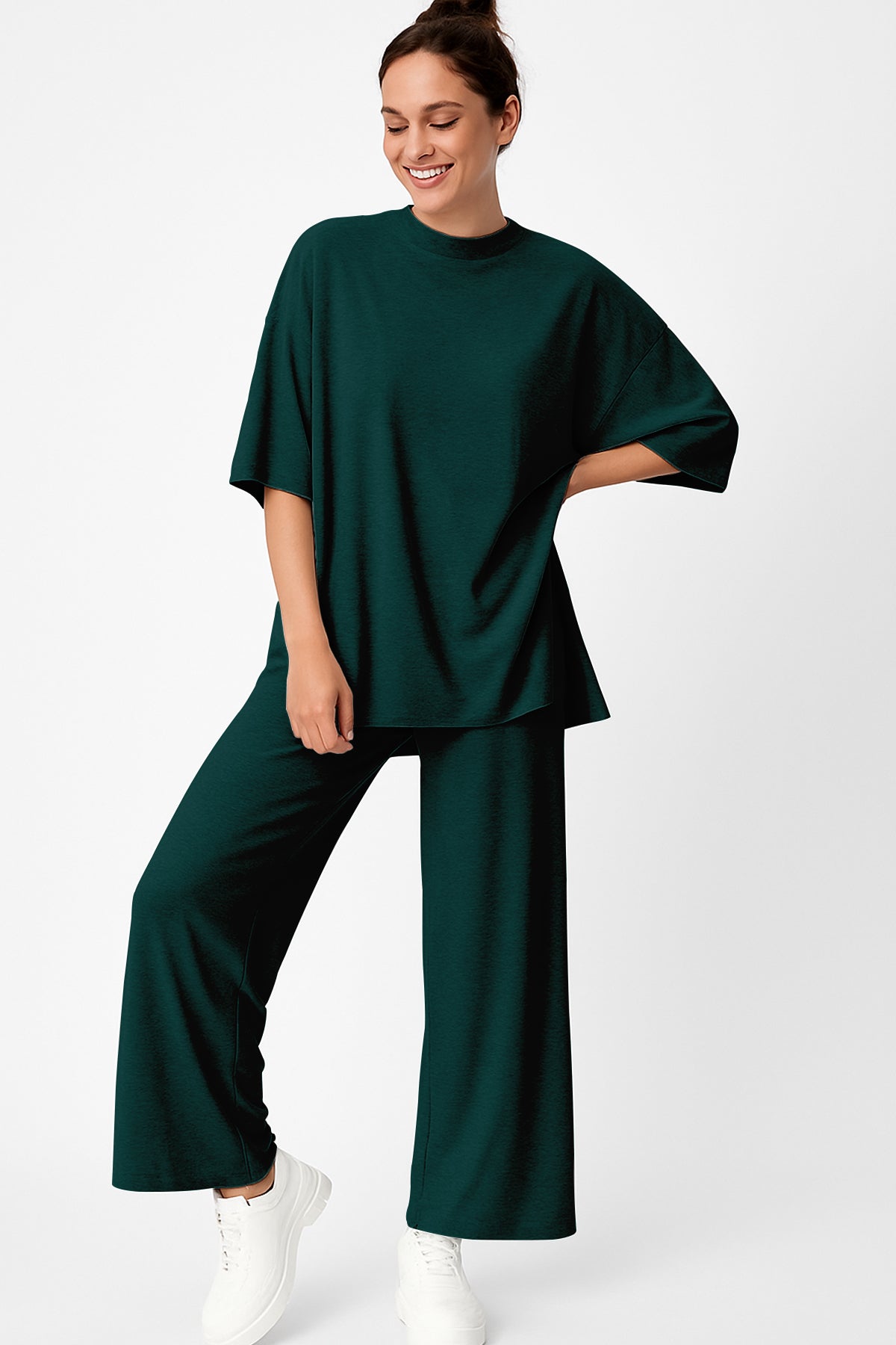Women's 2 Piece Split Hem Tunic Top and Soft Pants with Pockets