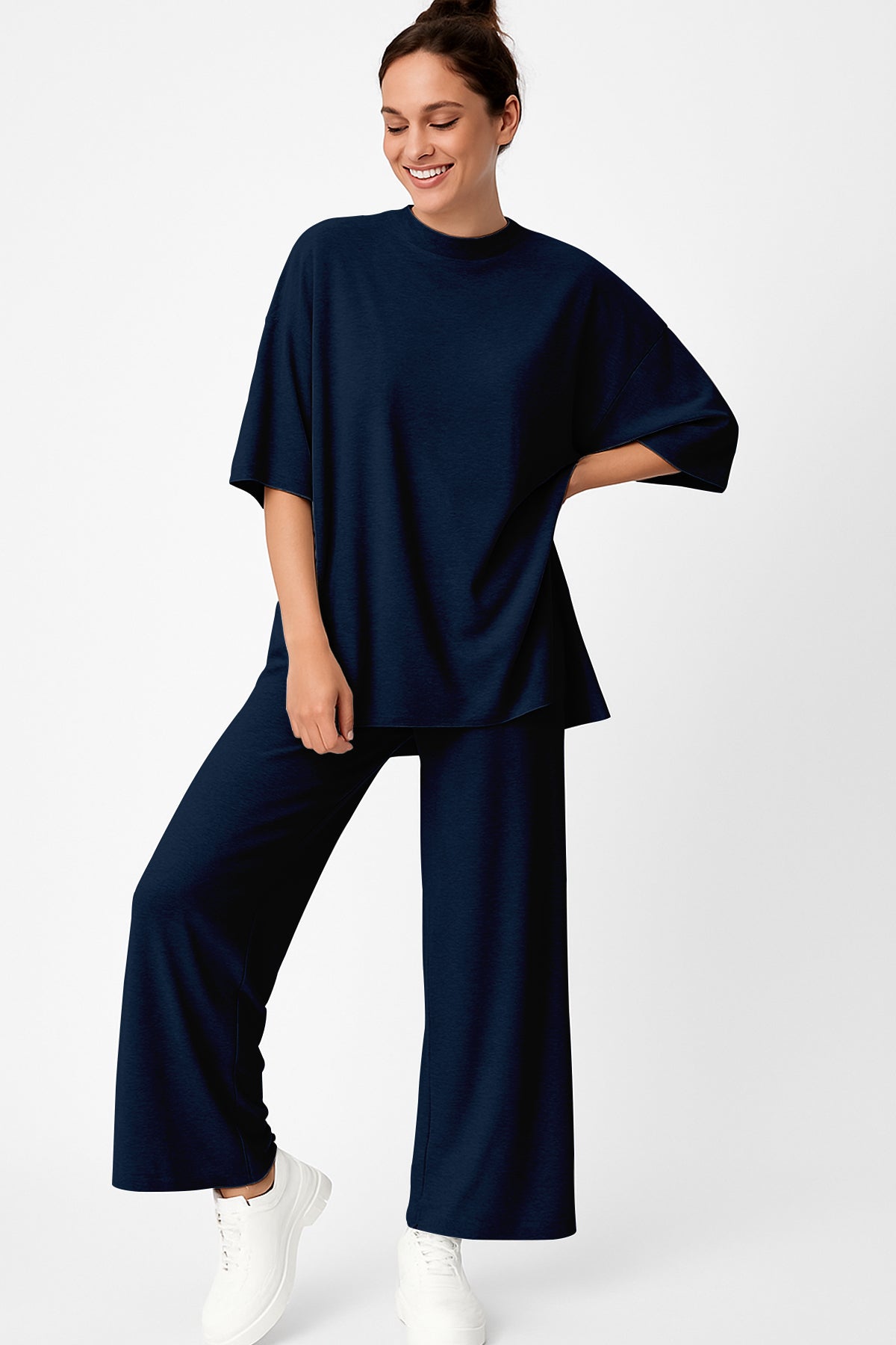 Women's 2 Piece Split Hem Tunic Top and Soft Pants with Pockets