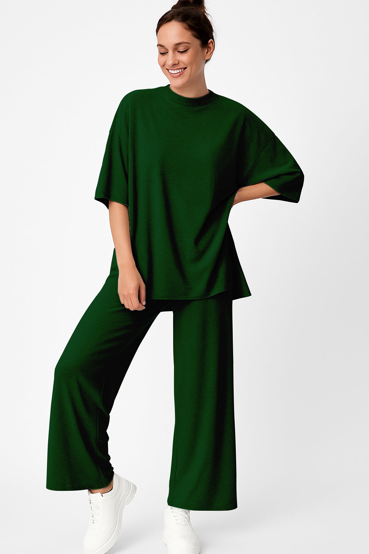 Women's 2 Piece Split Hem Tunic Top and Soft Pants with Pockets