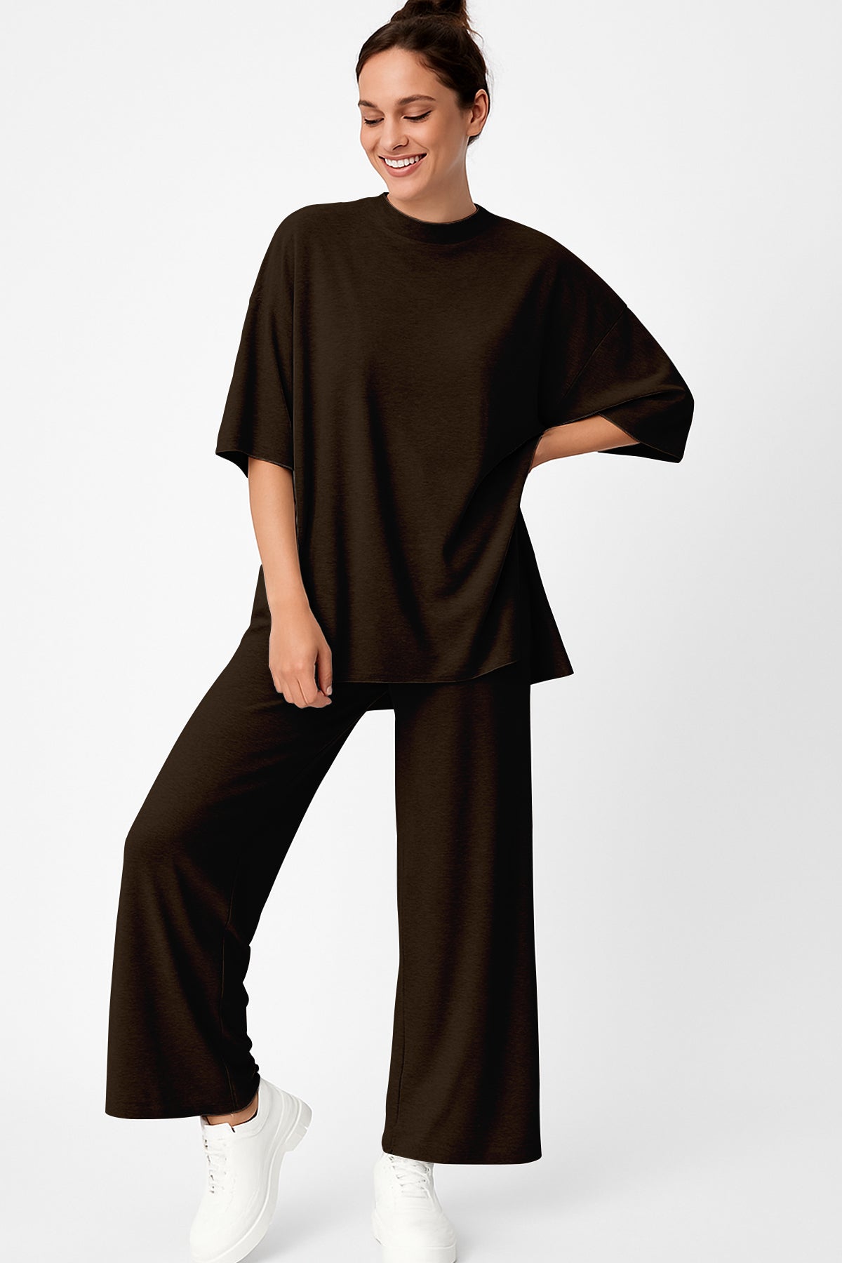 Women's 2 Piece Split Hem Tunic Top and Soft Pants with Pockets