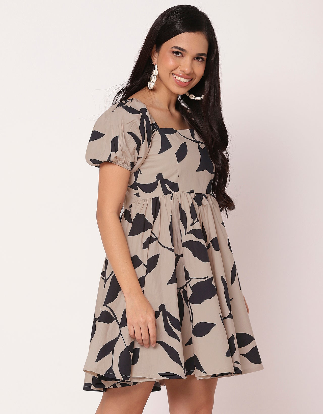 Long Sleeve V Neck Wrap Printed Dress