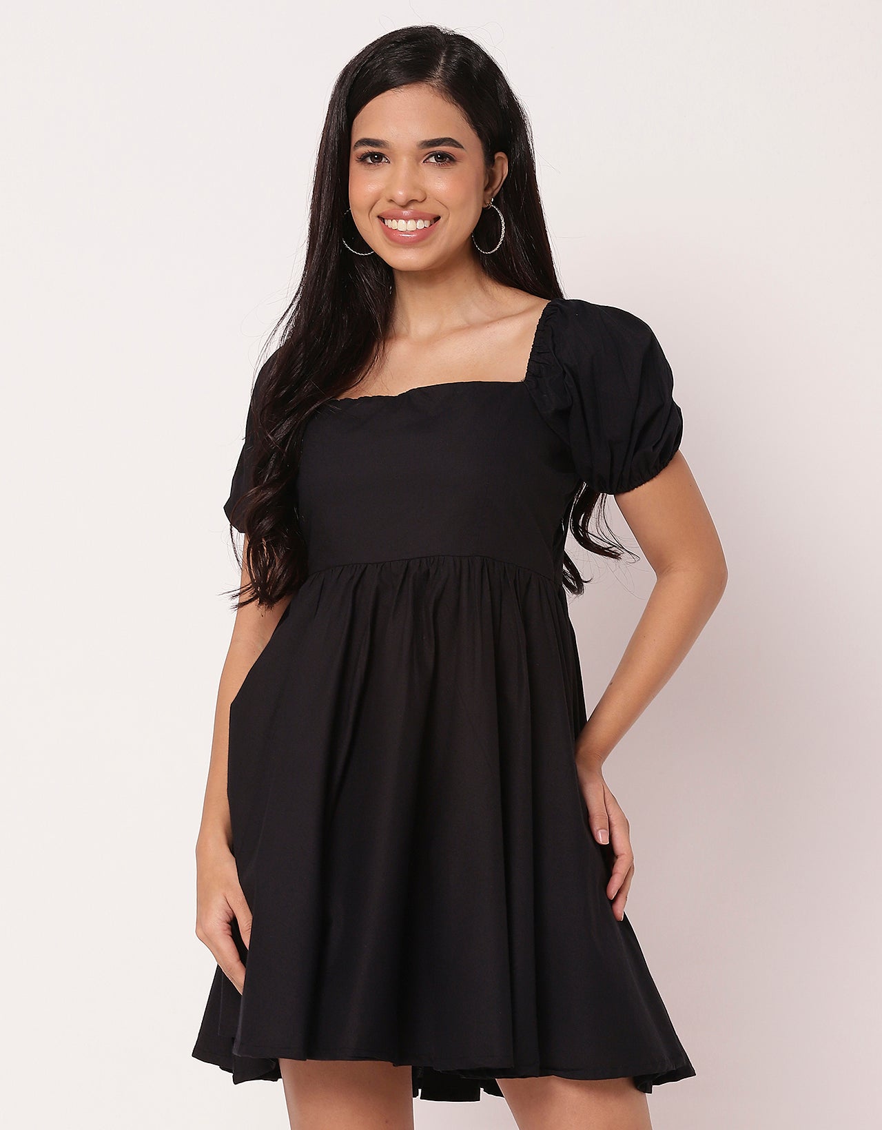 Long Sleeve V Neck Wrap Solid Dress