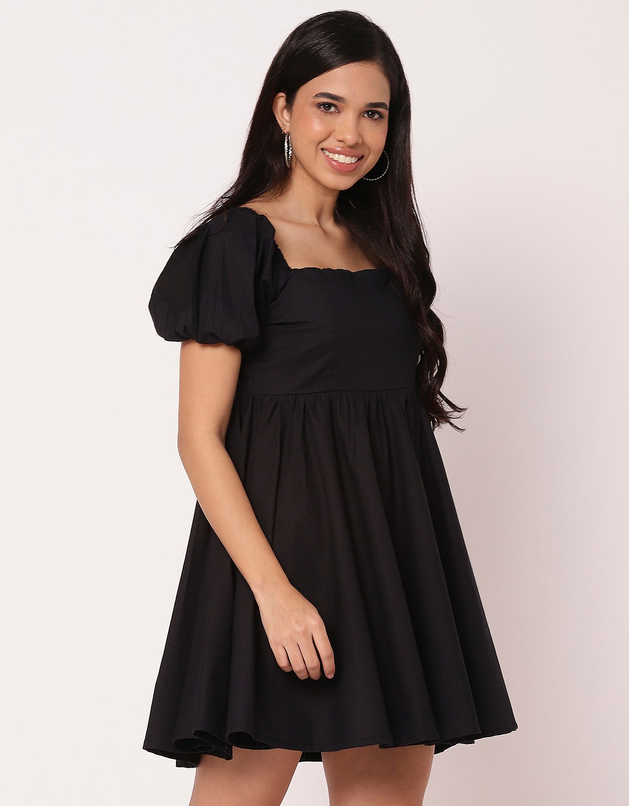 Long Sleeve V Neck Wrap Solid Dress