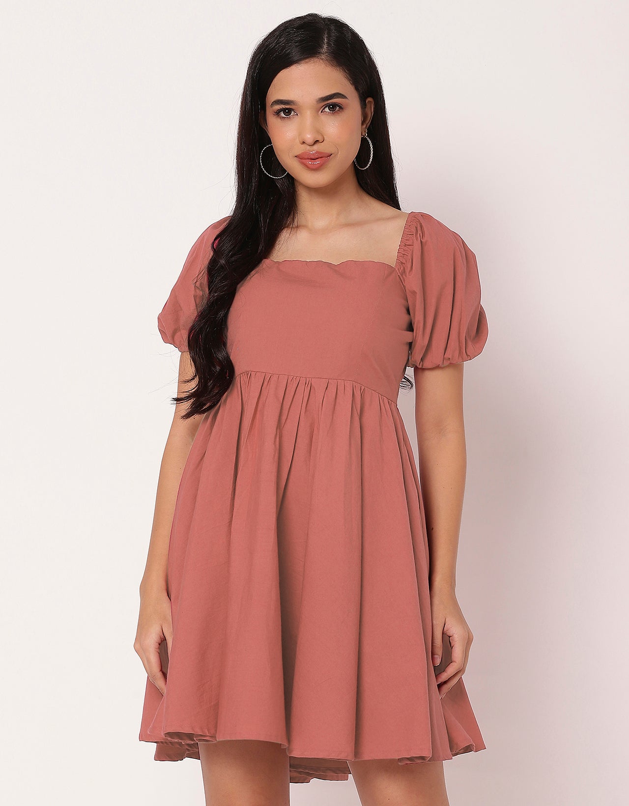 Long Sleeve V Neck Wrap Solid Dress