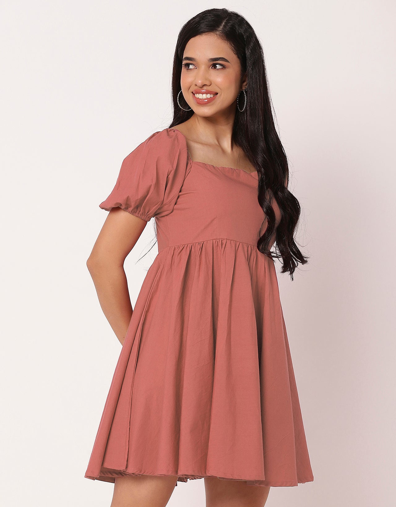 Long Sleeve V Neck Wrap Solid Dress