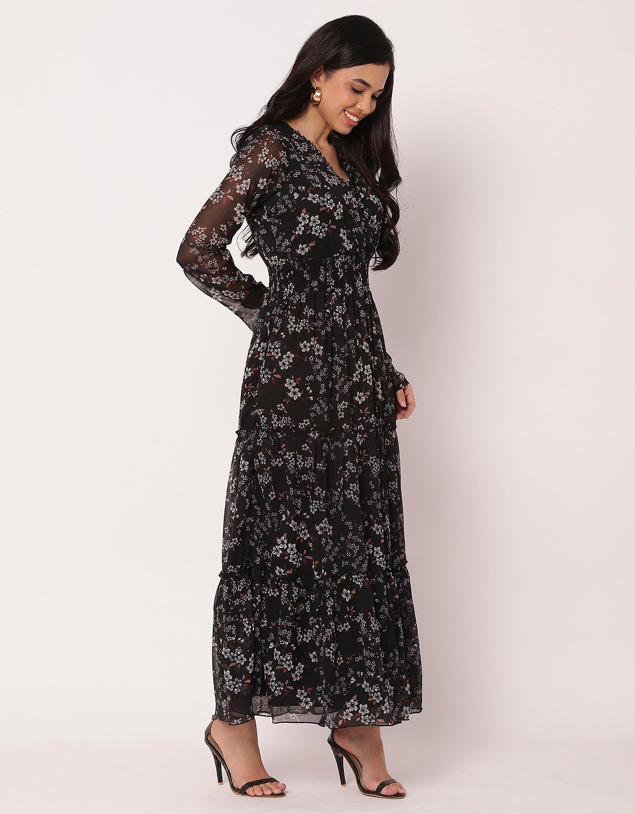 Flared Maxi Dress, V-Neck