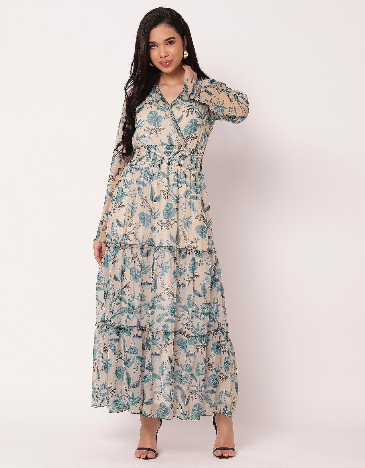 Flared Maxi Dress, V-Neck