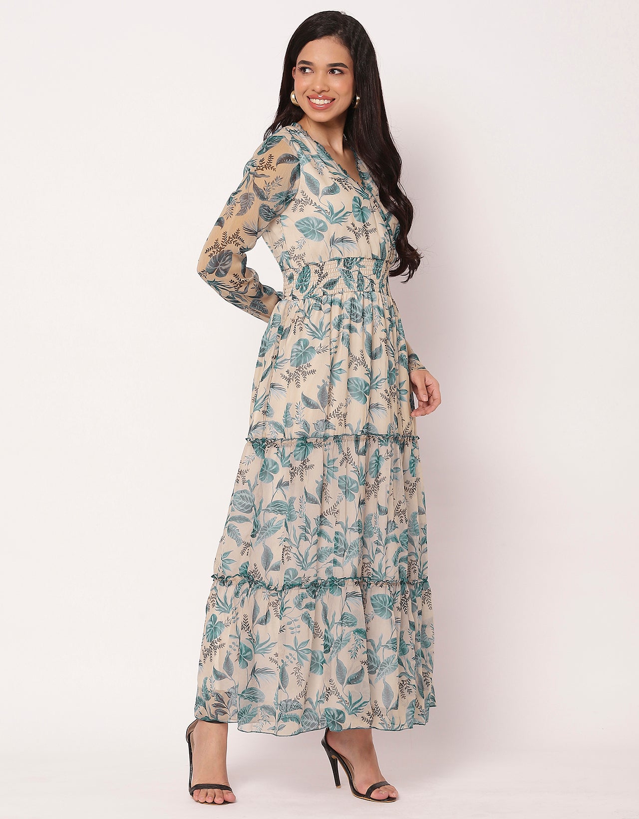 Flared Maxi Dress, V-Neck