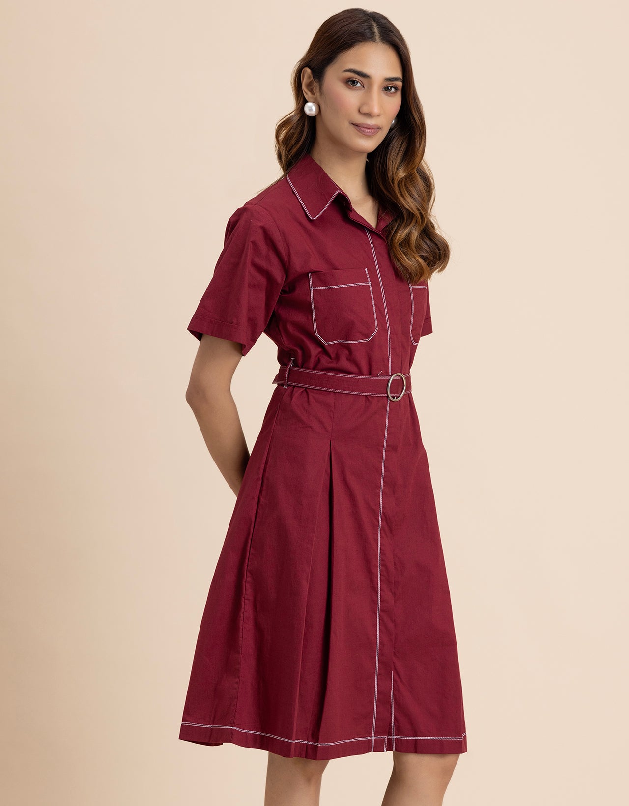 Women's Short Sleeve Classic Collar Formal Cotton Dress