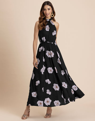 Halter Neck Fit And Flare Summer Maxi Dress For Women