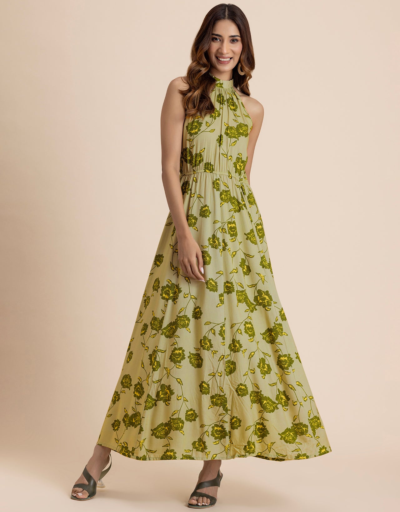 Halter Neck Fit And Flare Summer Maxi Dress For Women