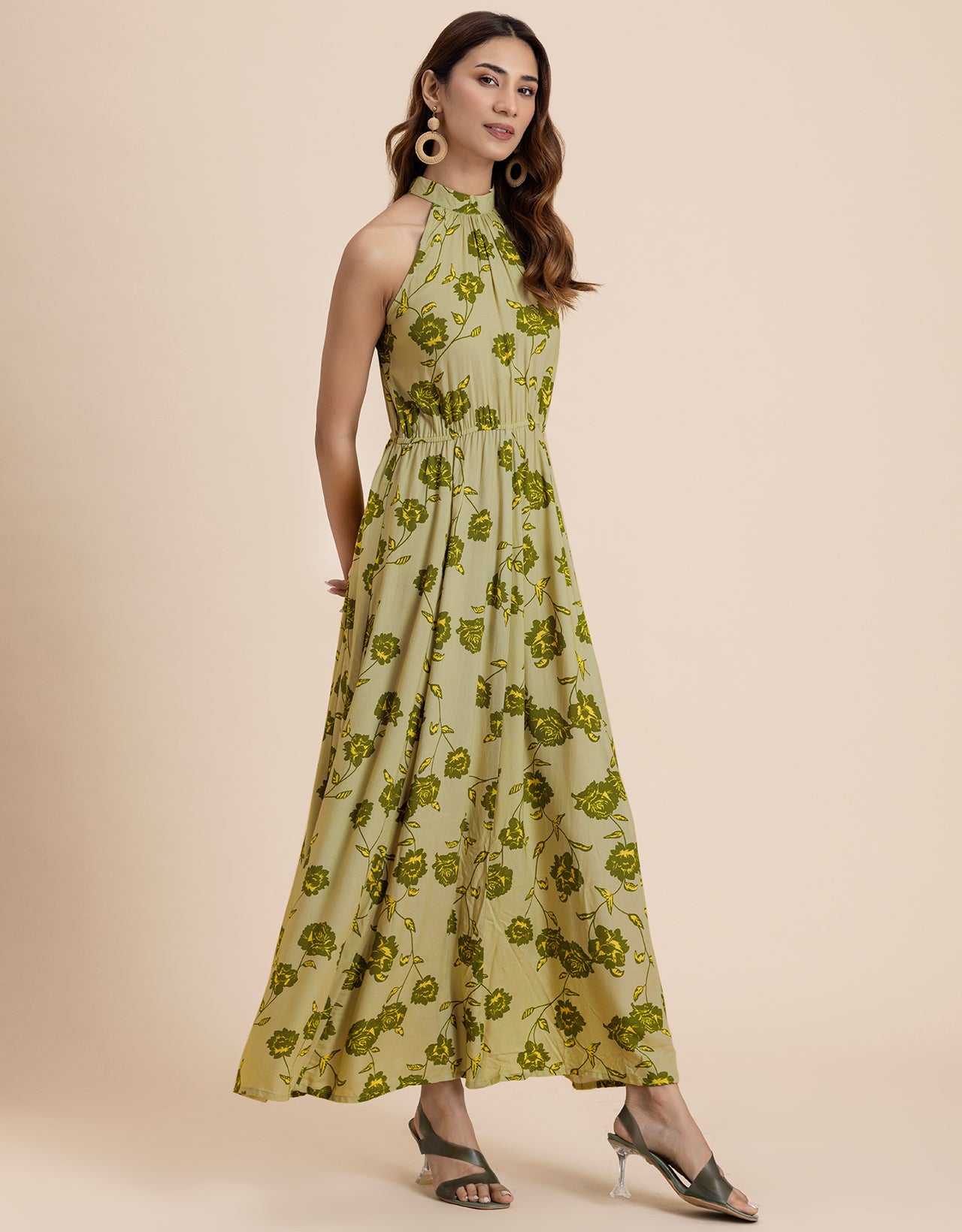 Halter Neck Fit And Flare Summer Maxi Dress For Women