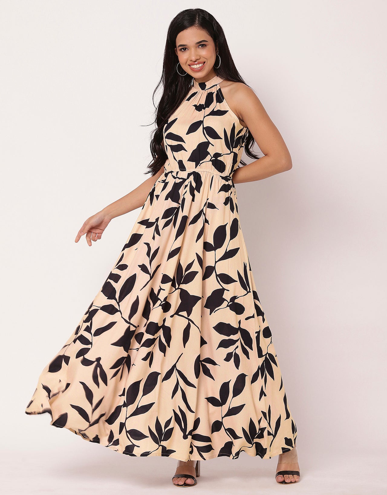 Halter Neck Fit And Flare Maxi Dress