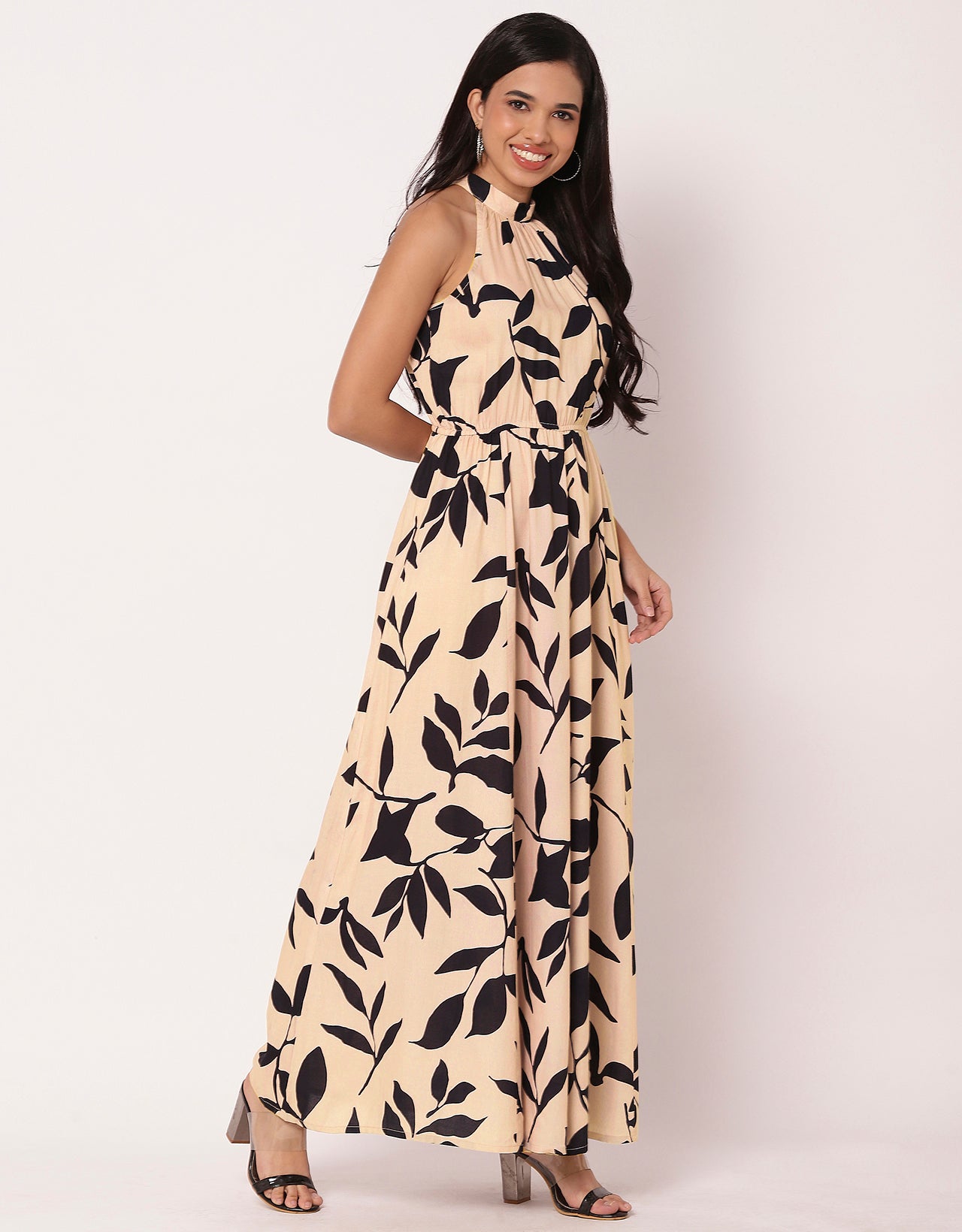 Halter Neck Fit And Flare Maxi Dress