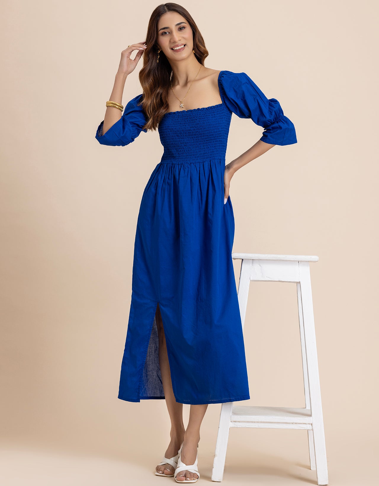 Square Neck Multi-Wear Style Midi Dress For Women