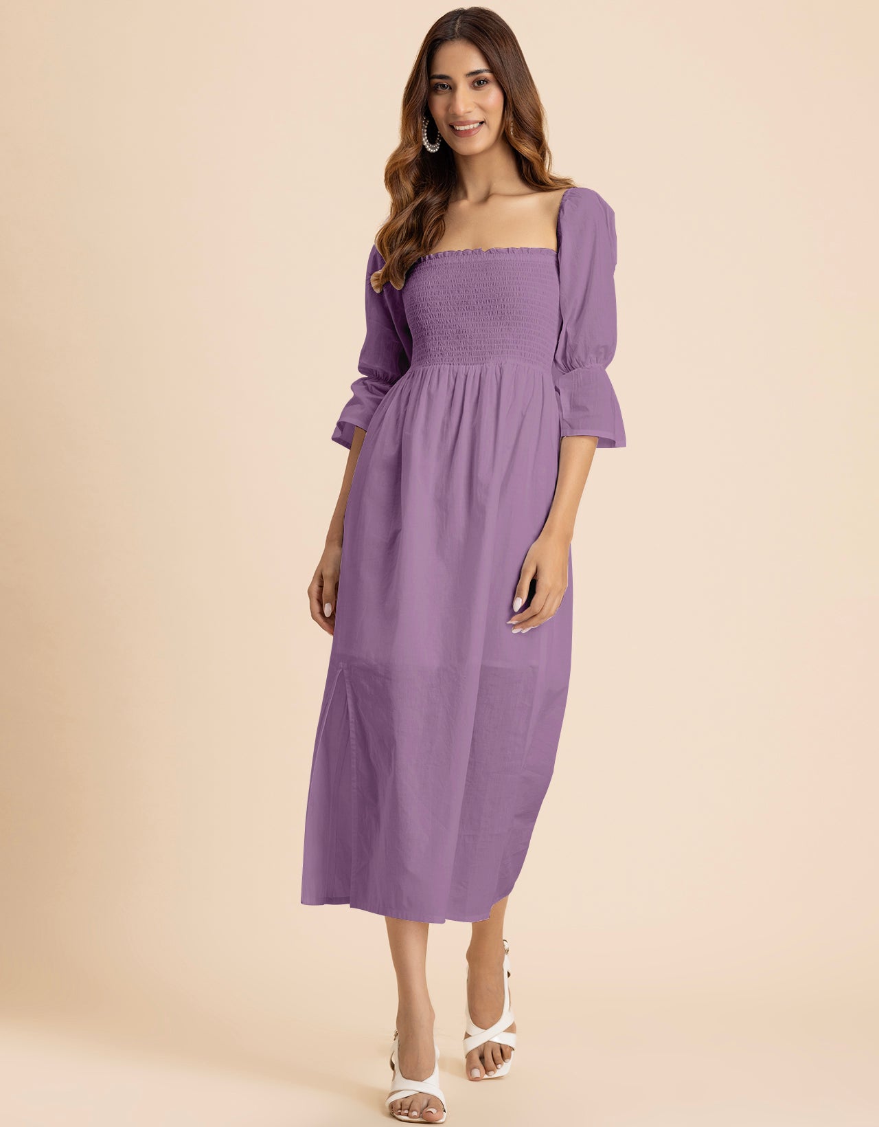 Square Neck Multi-Wear Style Midi Dress For Women