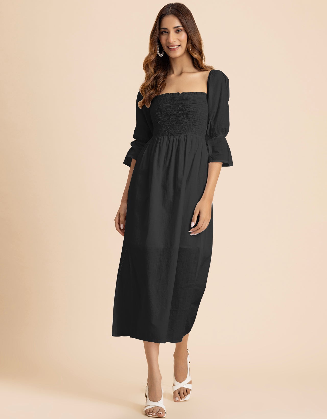 Square Neck Multi-Wear Style Midi Dress For Women